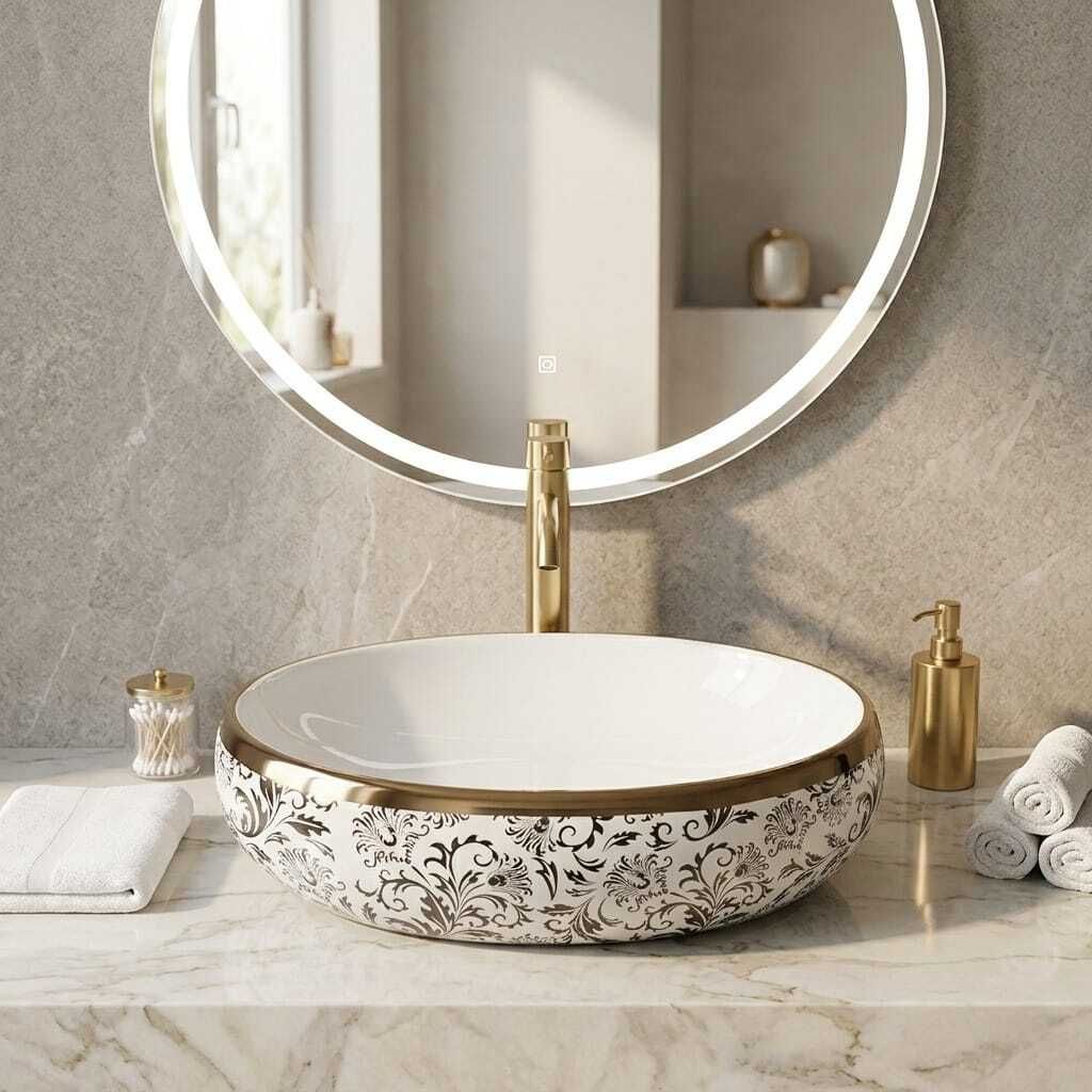 Premium Oval Ceramic Counter Top Bathroom Basin | Designer Glossy Vanity Bowl | US-1006-F Table Top Basin-image-23
