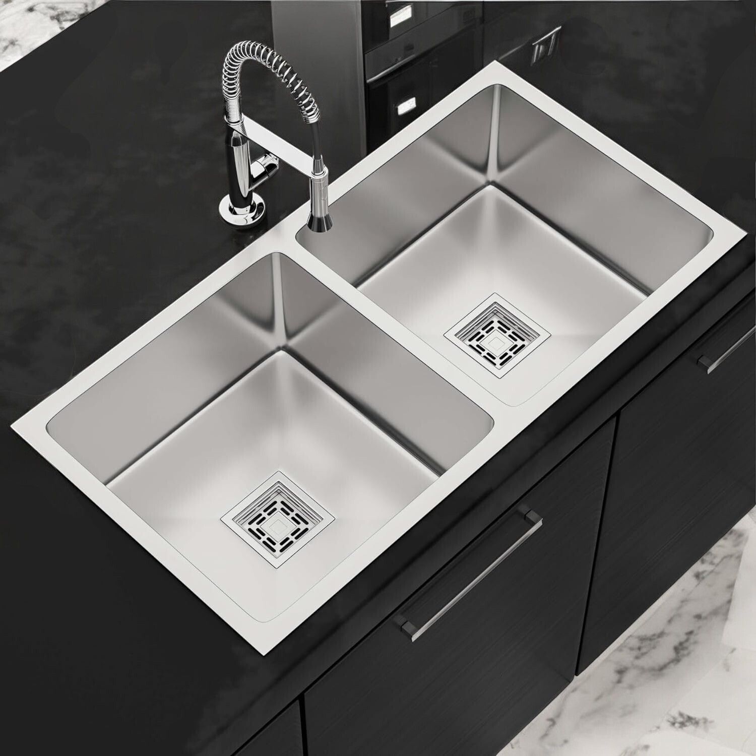 37x18x10 Kitchen Sink 37 Inches Double Bowl Handmade SS304 Stainless Steel Sink CKS3718M | Extra Heavy | Nano Coating | Premium Finish | Double Bowl Vessel Sink-image-10