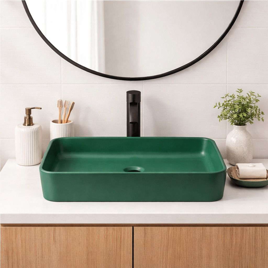 uniwell Premium Rectangle Ceramic Counter Top Bathroom Basin | Matte Vanity Bowl | US-1004-H Table Top Basin-picture-47