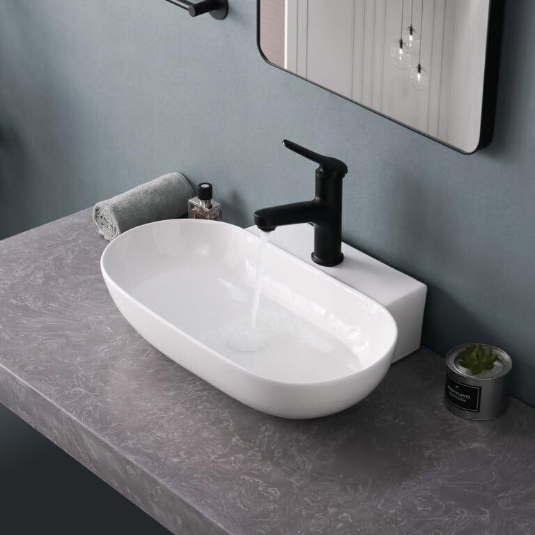Table Top and Wall mount Ceramic Wash Basin for Bathroom Sink 22 x 17 x 5 Inch HUMBLE Counter Top-image-20
