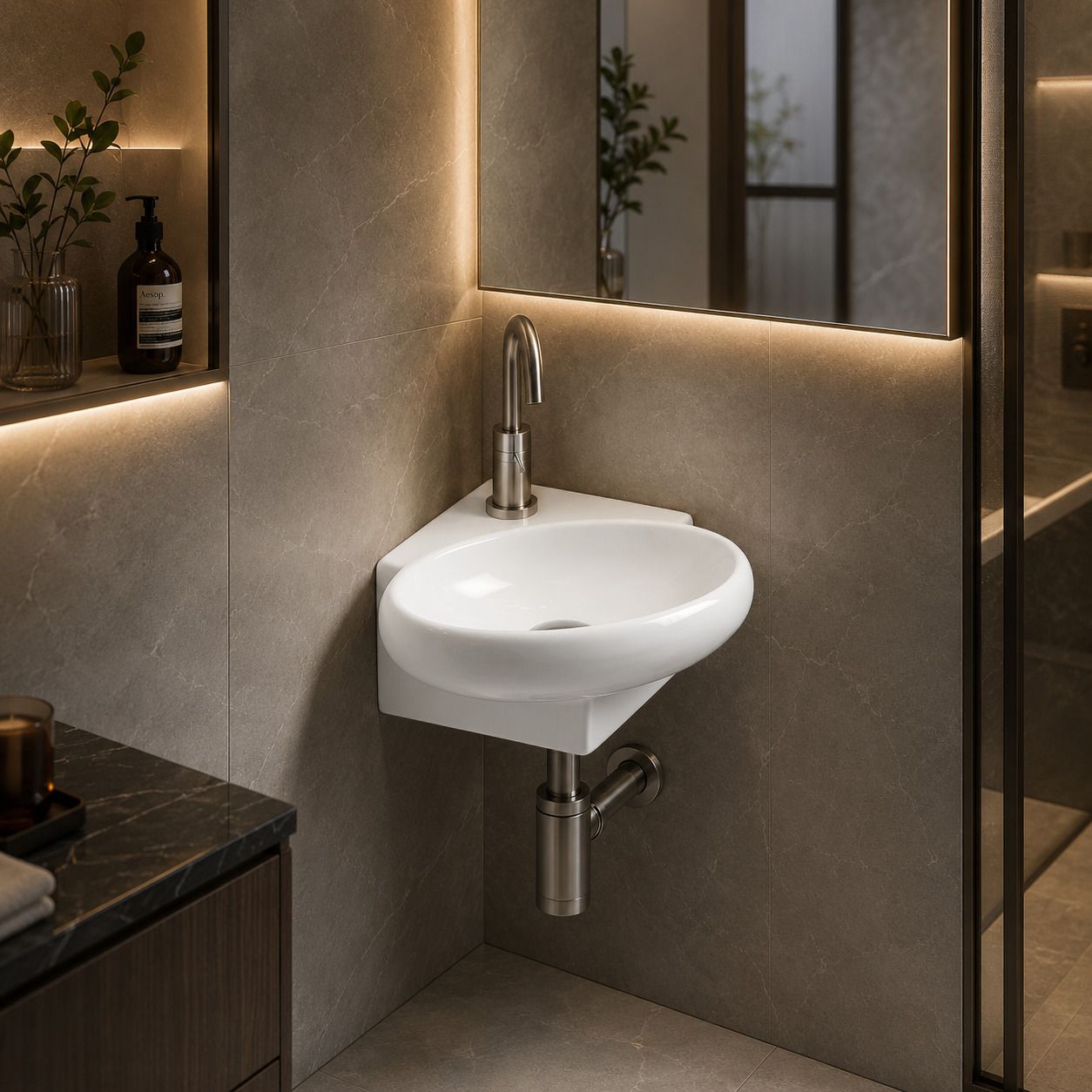 kemjo Premium Quality Modern Look Wall Mounted Bathroom Wash Basin Corner Basin-picture-15