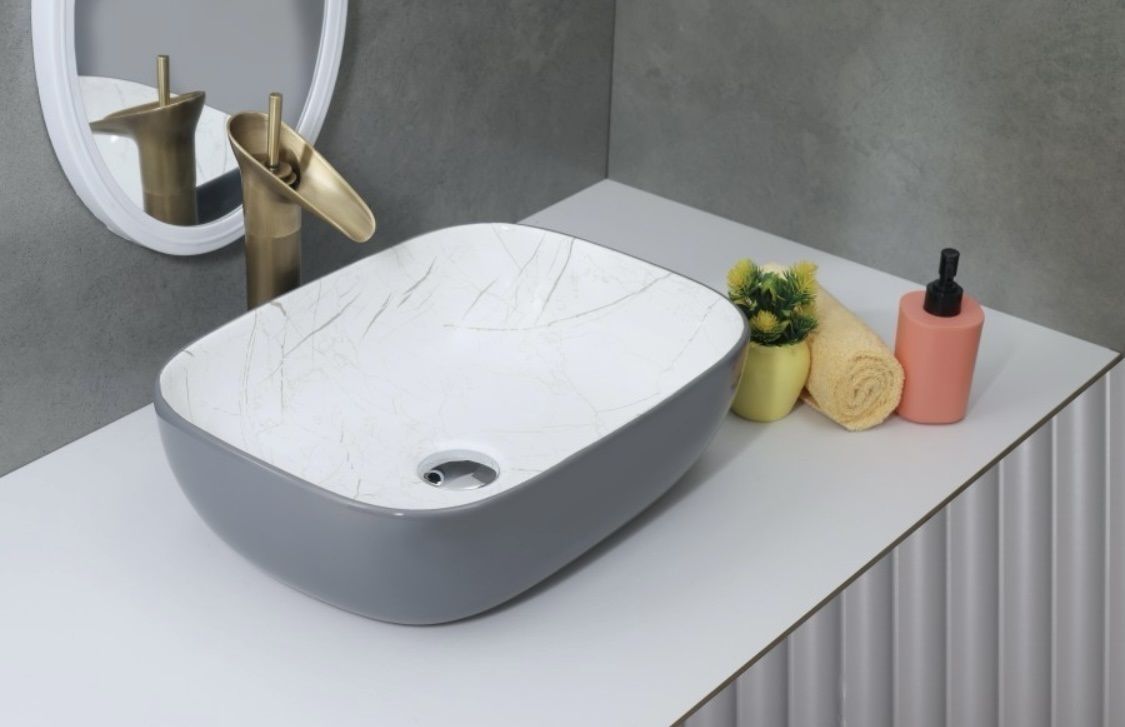 Premium Designer Ceramic Wash Basin(1002 & Grey)with Waste Pipe & Coupling set (18*13*5)(1002 & Gray) Table Top Basin-image-8