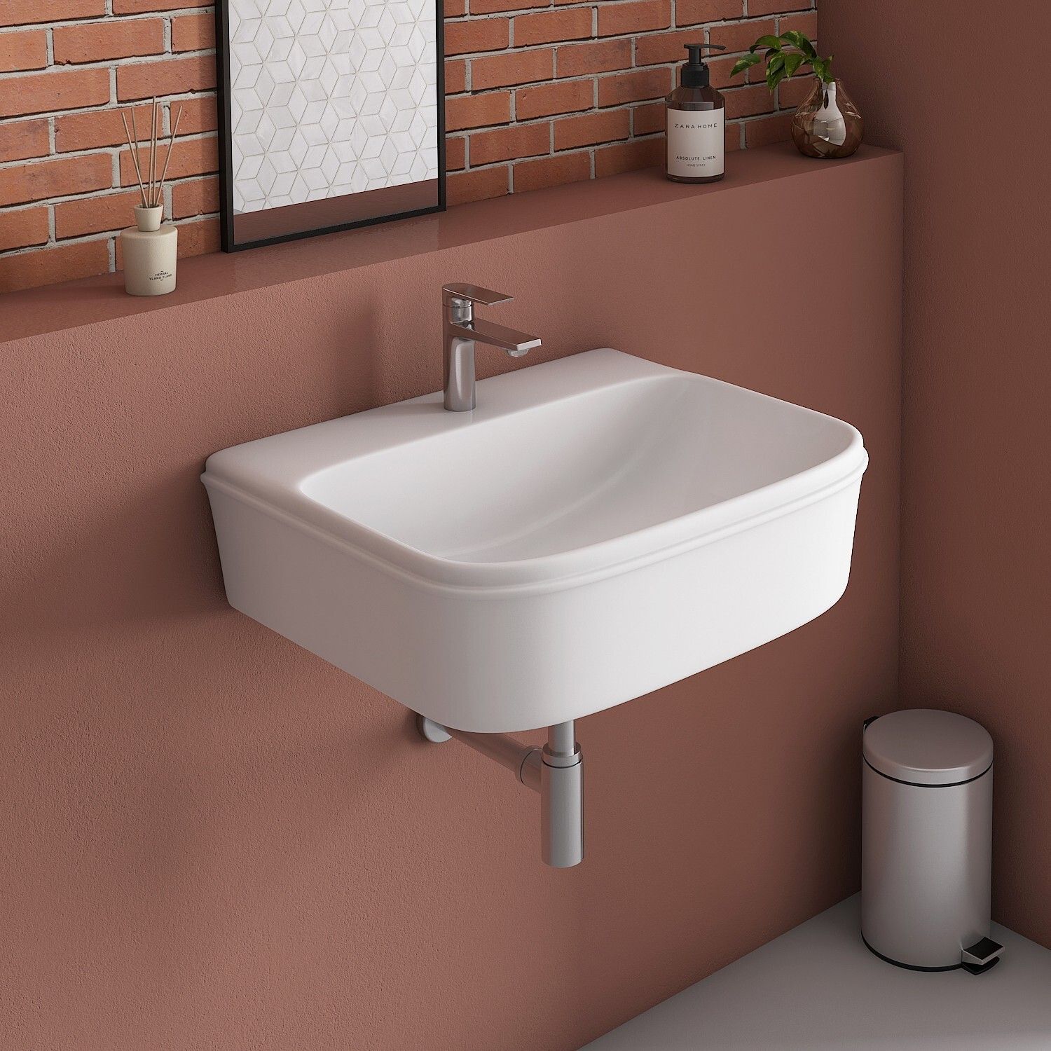 Wall Hung Mount Sink Glossy Wash Basin for Bathroom Size 18 x 15 x 6 Inch Wall Hung Basin-image-20