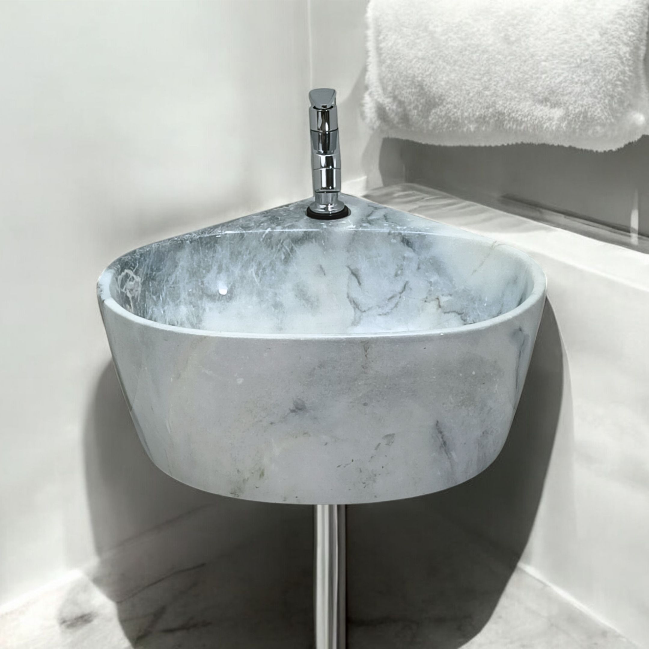Premium Ceramic Corner Wash basin For Bathroom (14x13x6 Inch)Tabletop Basin Corner Basin-image-20