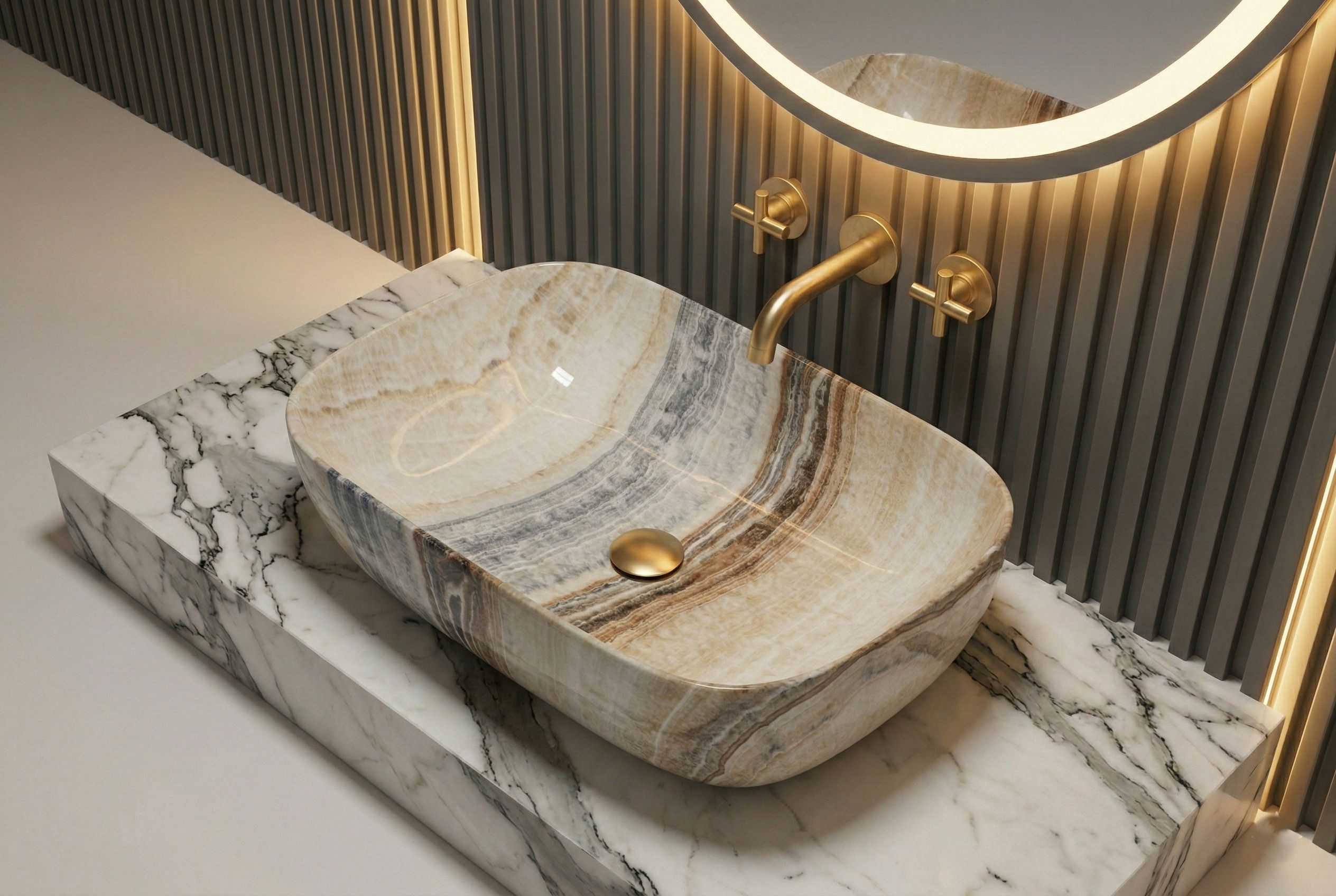 Luxury Marble Finish Ceramic Table Top Wash Basin | Glossy Finish 122 NS Table Top Basin-image-31