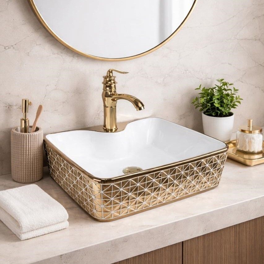 Premium Rectangular Ceramic Counter Top Bathroom Basin | Glossy Vanity Bowl | US-1001-G Table Top Basin-image-44