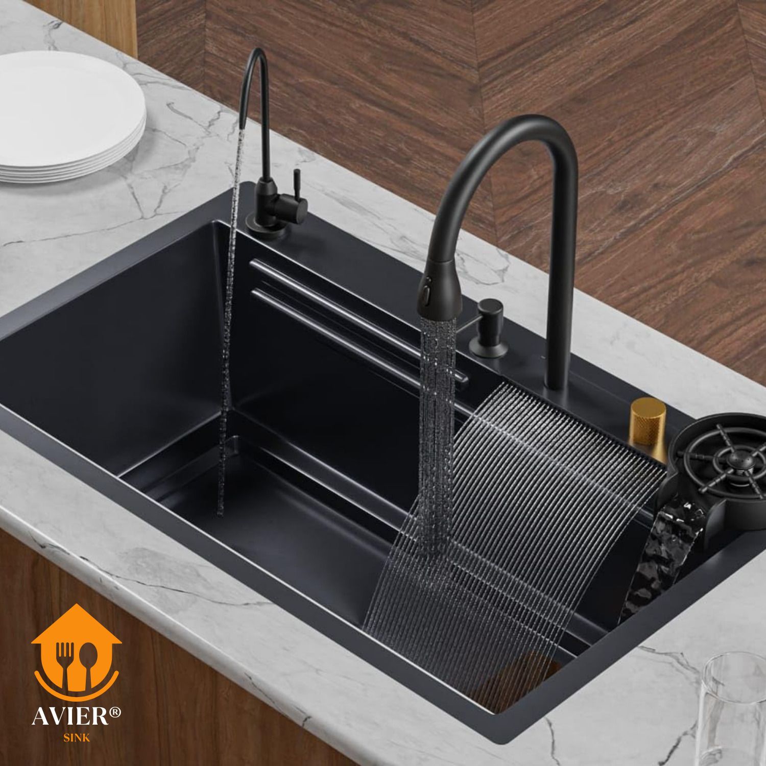 Multifunctional Waterfall Kitchen Sink 304 GRADE All in One 30x18 inch 304 Grade Waterfall Kitchen Sink Counter Top-image-8