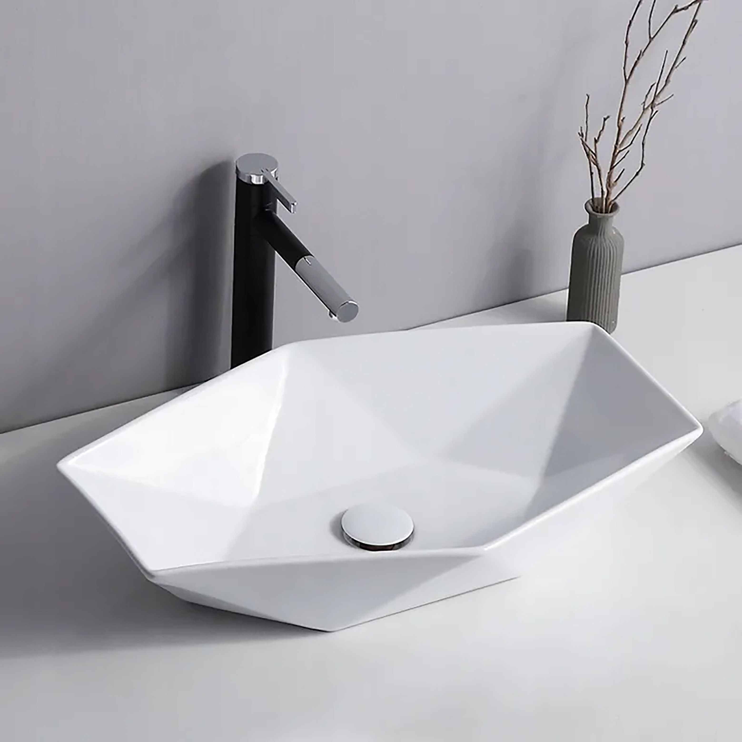 glexero Premium Quality Diamond Shape Ceramic Wash Basin Counter Top Wash Basin. Table Top Basin-picture-18