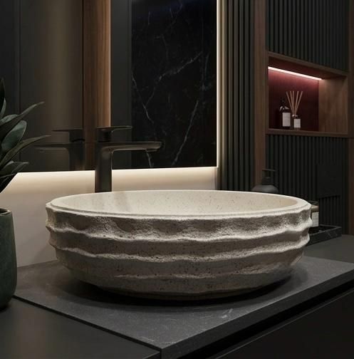 Light Ivory with black Speckles Stone Counter-Top for Bathrooms/Living Rooms artificial-001 Table Top Basin-image-8