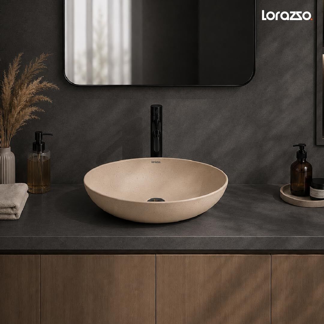 Terrazzo Speckled Stone (Beige) - Table Top Wash Basin (Oval) Terrazzo Speckled Stone Beige Oval Table Top Wash Basin Table Top Basin-image-36