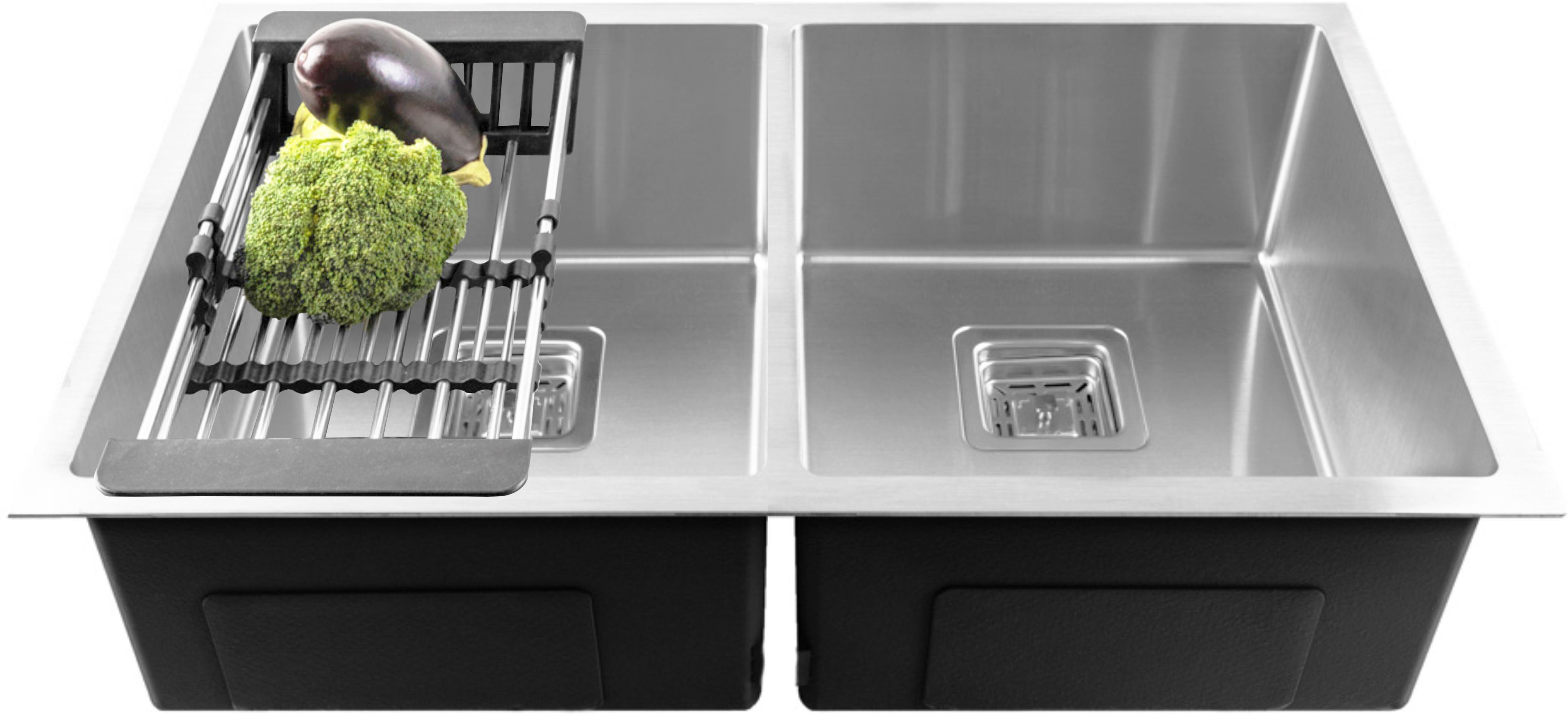 fossa 32x18x10 Inch Double Bowl Premium Handmade Kitchen Sink Matte Finish FS-022 Vessel Sink-picture-22