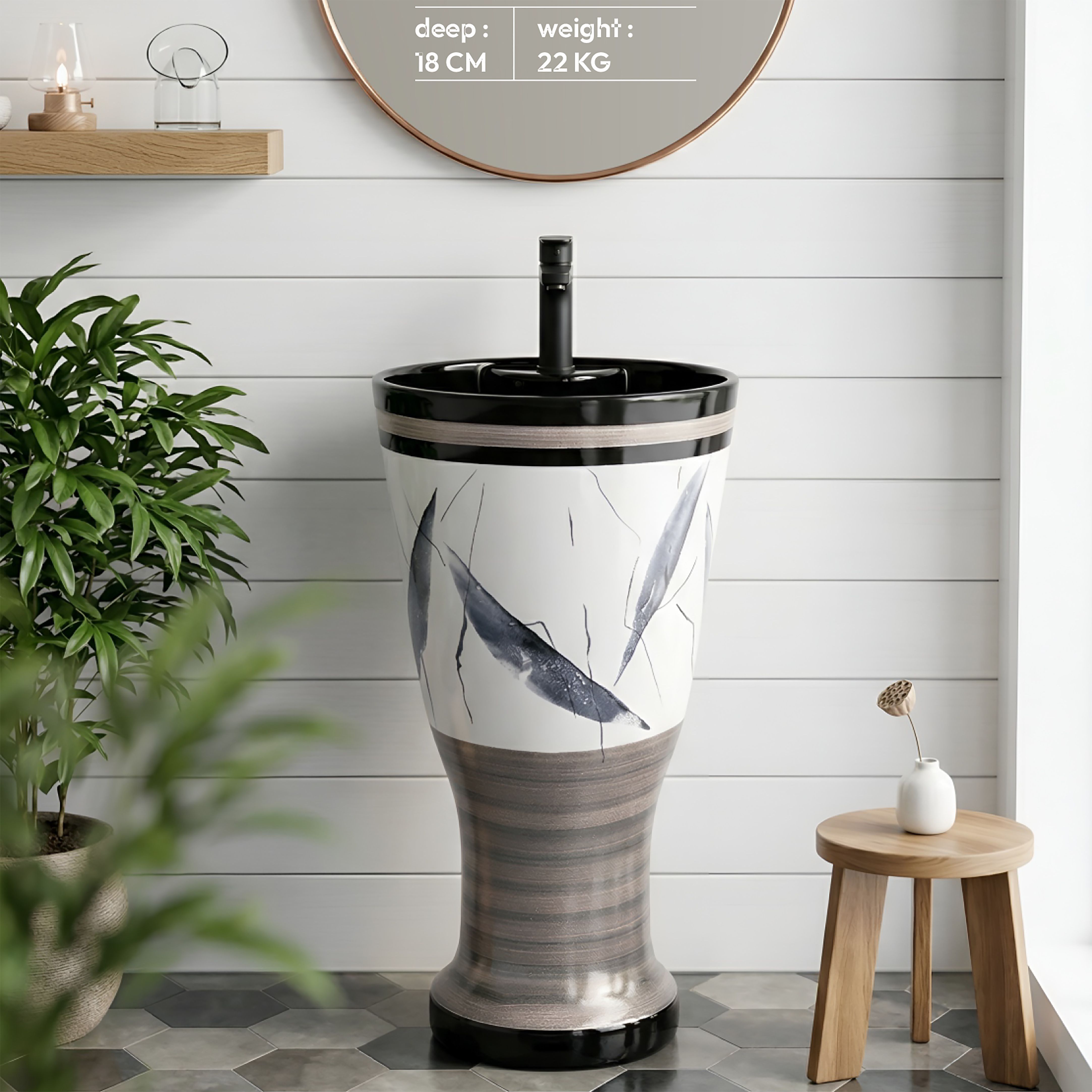 Premium Quality Unique Style Wash Basin Handcrafted W03 Pedestal Basin-image-44