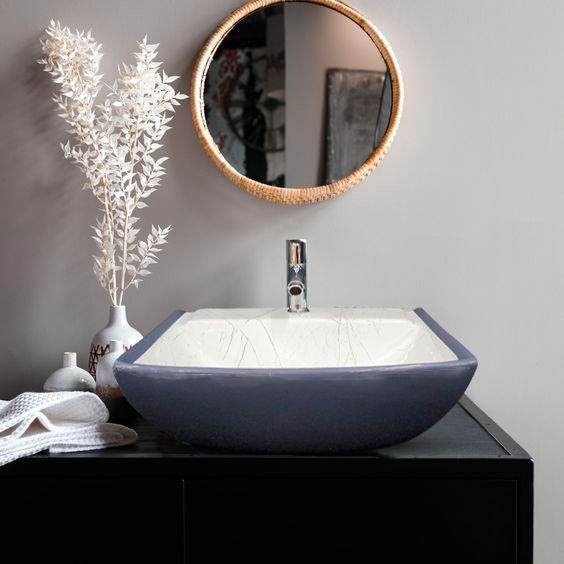 TableTop & Wall Mount Premium Wash Basin M02-Gray with Waste Pipe&Coupling set (18*14*5)(M02-Gray Dual) Wall Hung Basin-image-41