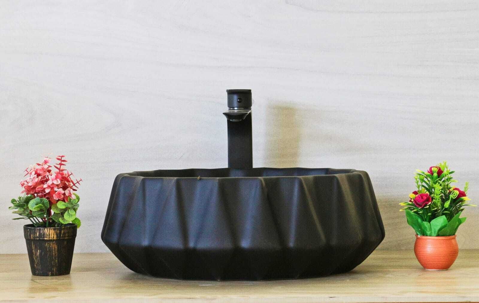 DESIGNER TABLE TOP COUNTER TOP WASH BASIN 16x16x5.5( MATT FINISH) LIZZA BLACK MATT Table Top Basin-image-17