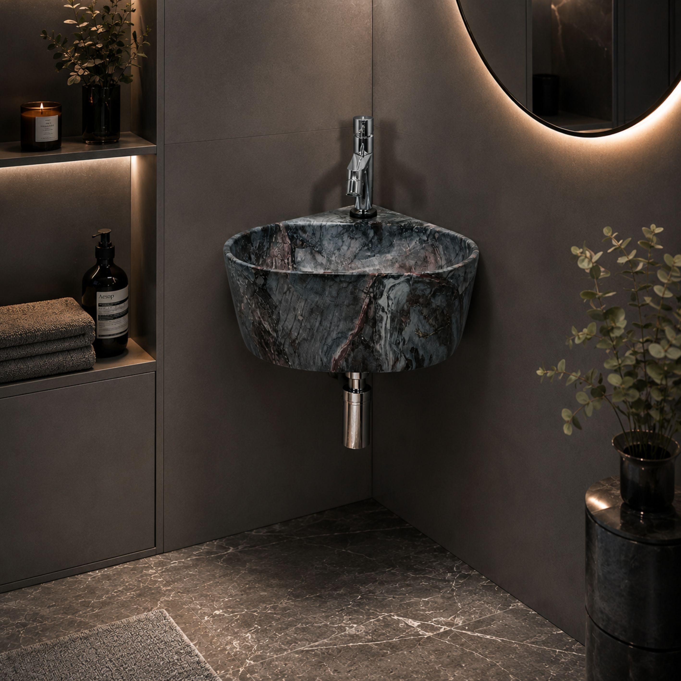 Triangular Corner Wash basin For Bathroom (365X345X150 MM)|Tabletop Basin| Corner Basin-image-35