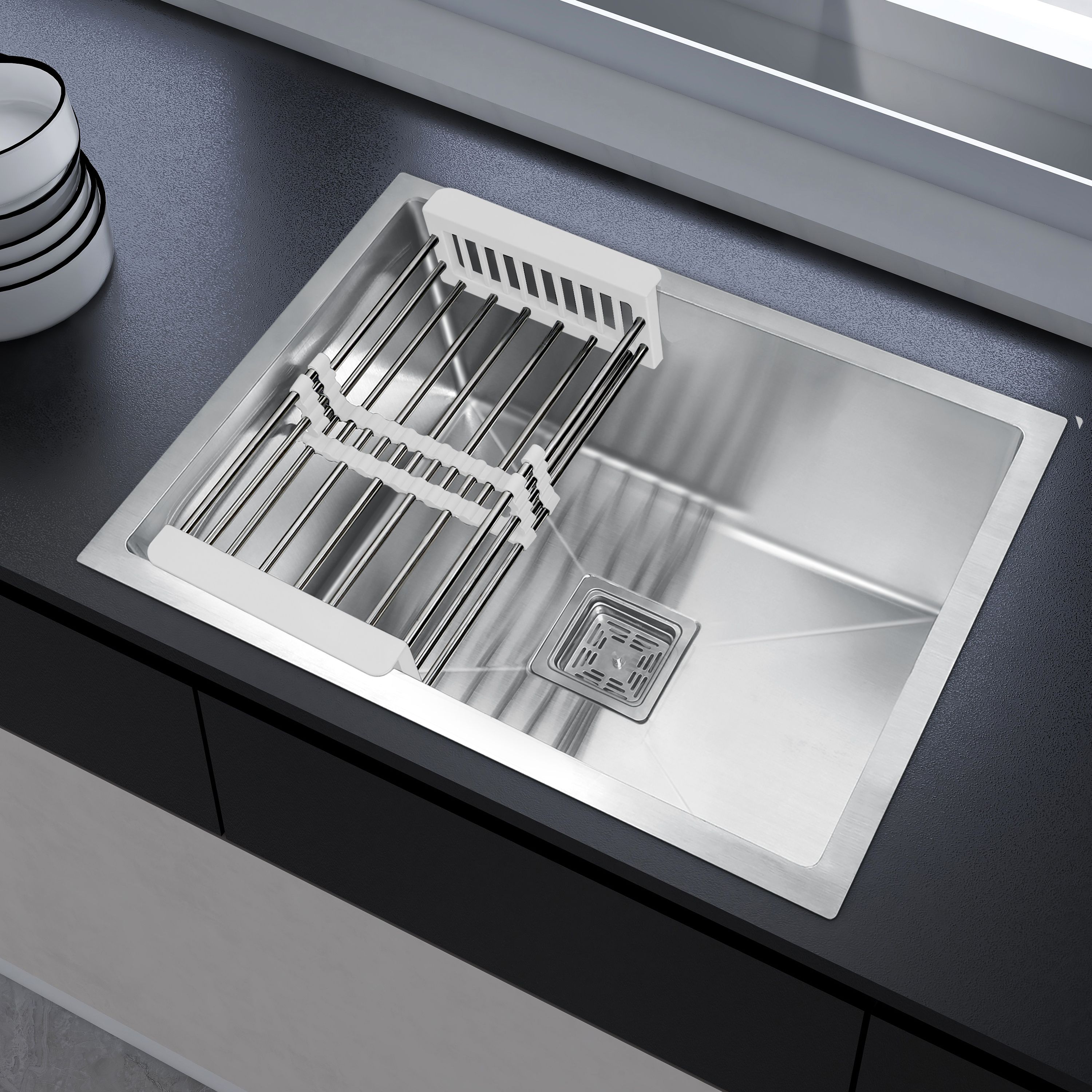 Stainless Steel Kitchen Sink/Sink for Kitchen 304 Grade Stainless Steel Handmade Kitchen Sink With Drain Rack (24x18 Inches) Vessel Sink