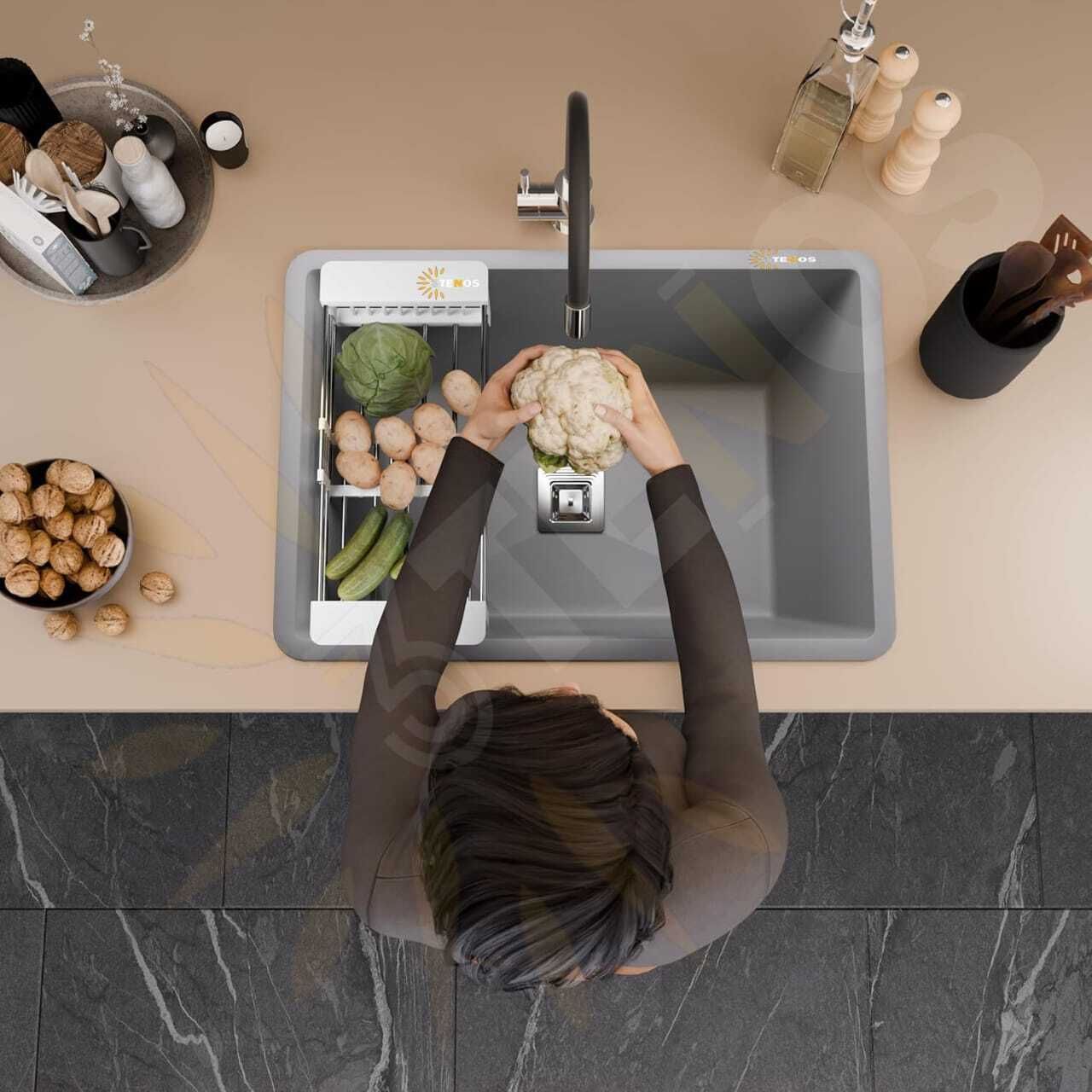 Matte Grey Granite Quartz Single Bowl Kitchen Sink designed for modern kitchens Vessel Sink-image-26