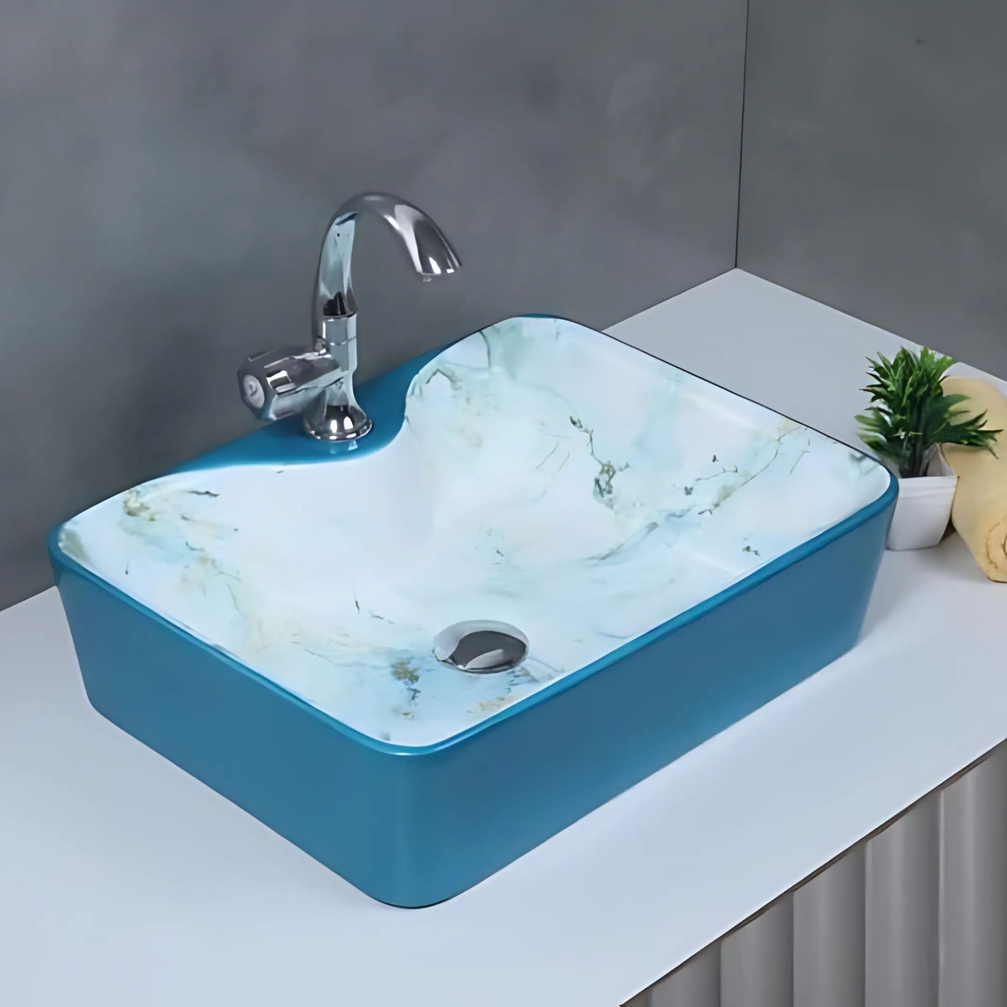 Designer Table Top Vessel Sink Wash Basin For Bathroom (16 x 12 x 5.5 Inch) Counter Top-image-31