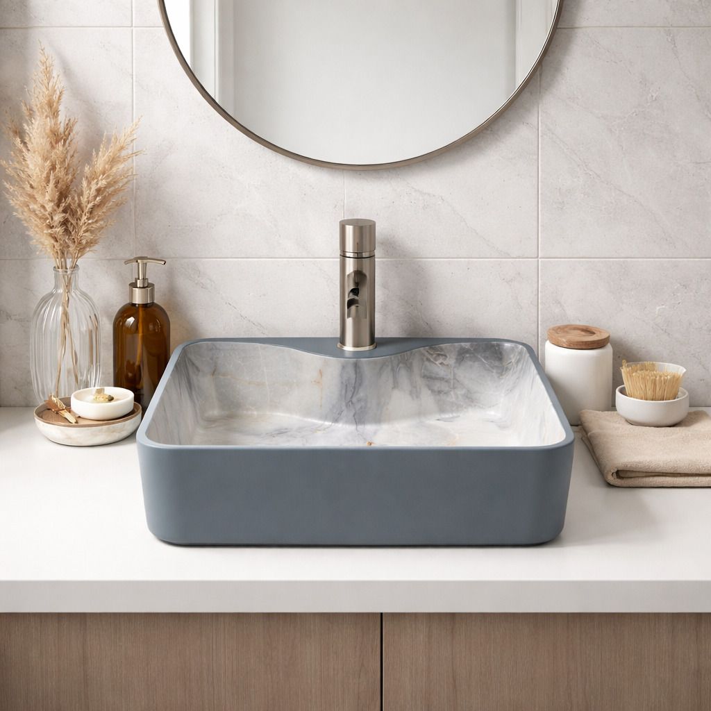 Premium Rectangular Ceramic Counter Top Bathroom Basin | Matte Vanity Bowl | US-1001-M Table Top Basin-image-34