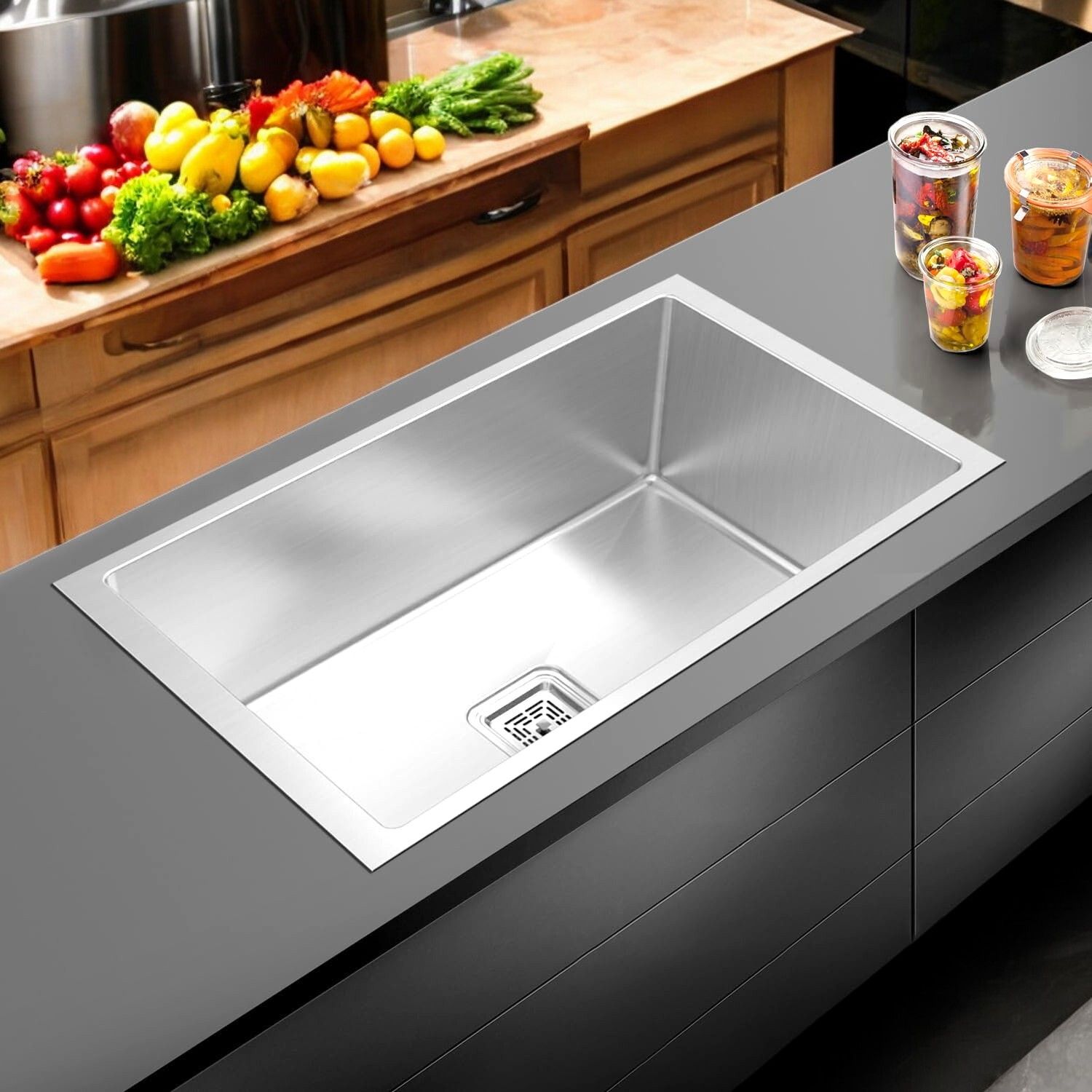 (32x20x10) Kitchen Sink 32 Inch Handmade Single Bowl SS304 Stainless Steel Sink CKS3220H | HANDAMDE KITCHEN SINK | PREMIUM QUALITY| MATT | Vessel Sink-image-41