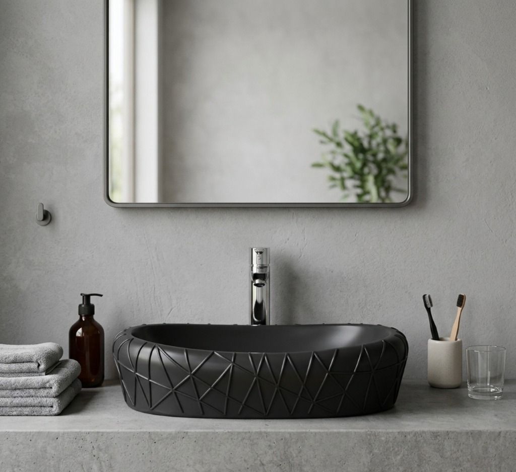 uniwell Premium Curved Ceramic Counter Top Bathroom Basin | Fancy Matte Vanity Bowl | US-1050-B Table Top Basin-picture-30
