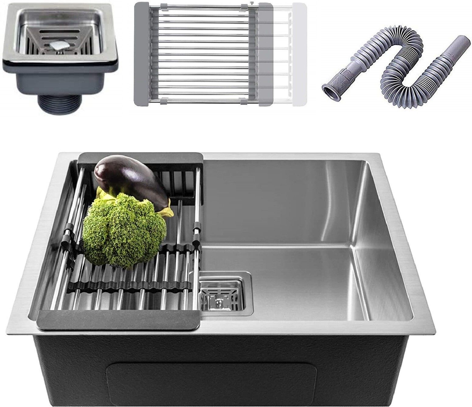 24 X 18 X 10 Undermount Stainless Steel Kitchen Sink Single Bowl Heavy Duty HANDMADE (24"×18"×10") MATT FINISH Vessel Sink