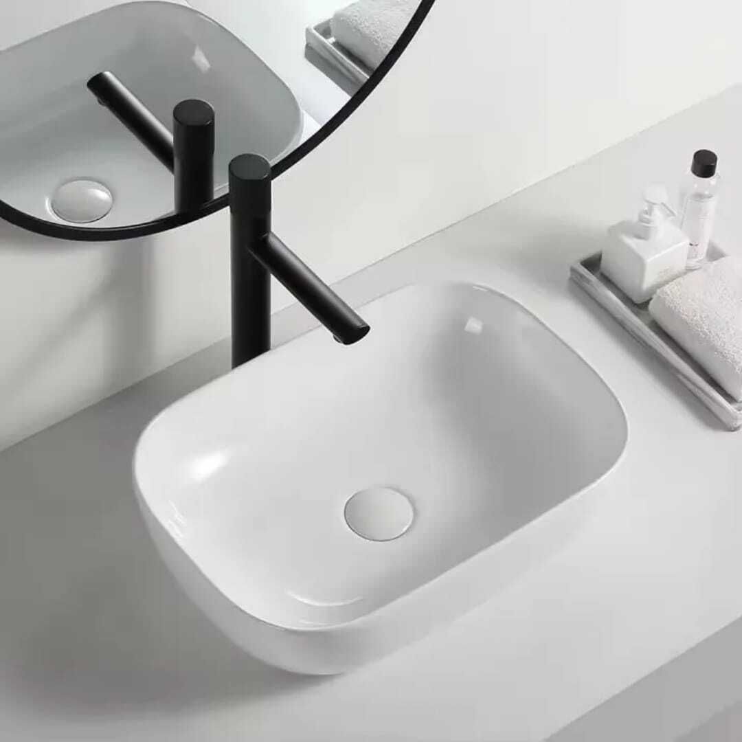 Premium Ceramic Wash basin Counter top basin 18x13x5 inch white Table Top Basin-image-23