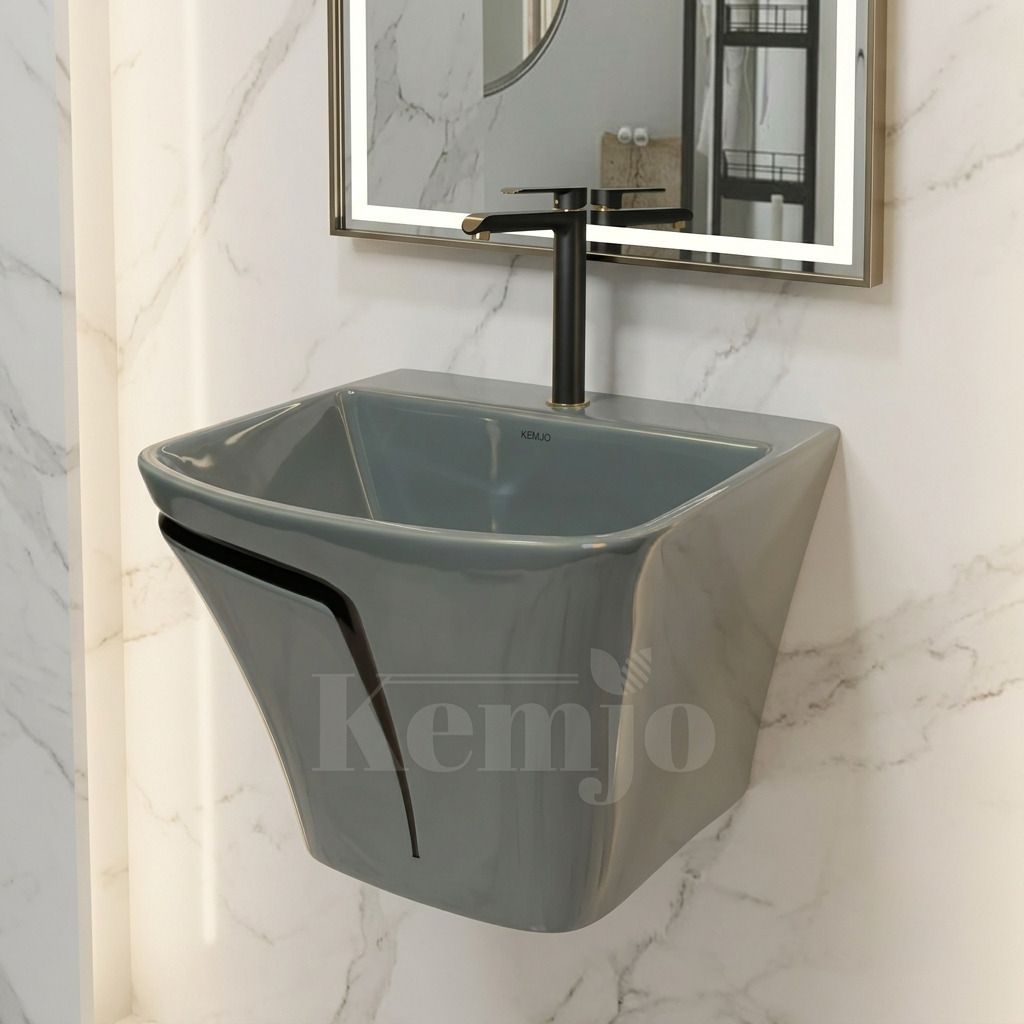 kemjo Premium Quality Glossy Finish Ceramic Designer Wall Mounted Basin SF209 Wall Hung Basin-picture-41