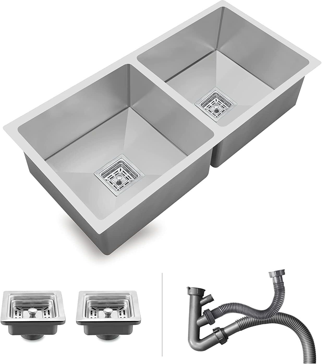 45x20x10 Handmade Lite Kitchen Sink 45 Inches Double Bowl Stainless Steel Sink 45x20 Double Bowl Kitchen Sink | Fruit Basket Vessel Sink-image-17