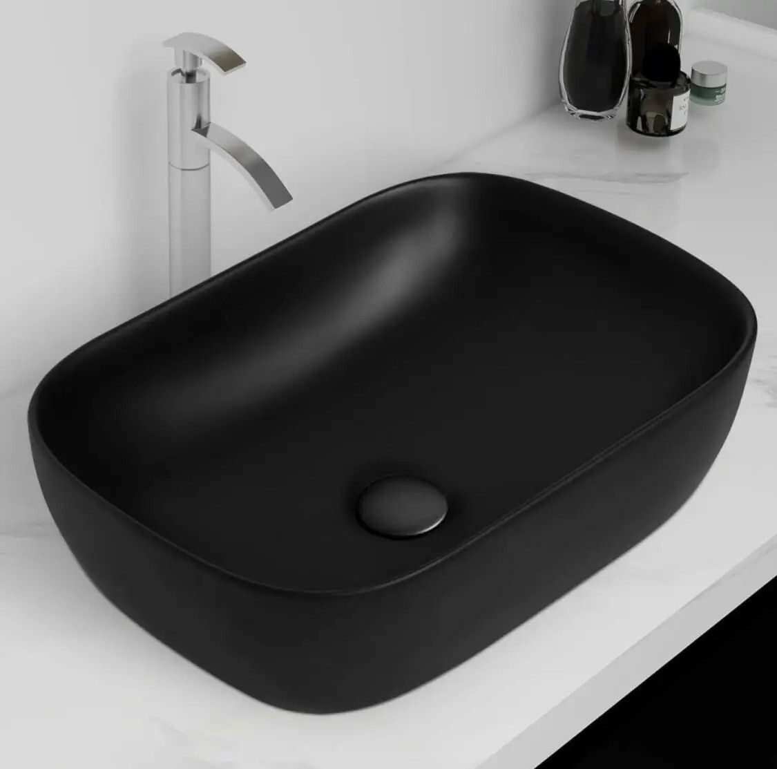 Premium Designer Ceramic Wash Basin(NBlack Matt) with Waste Pipe & Coupling set (18x13x5)(Black Matt) N Table Top Basin-image-40