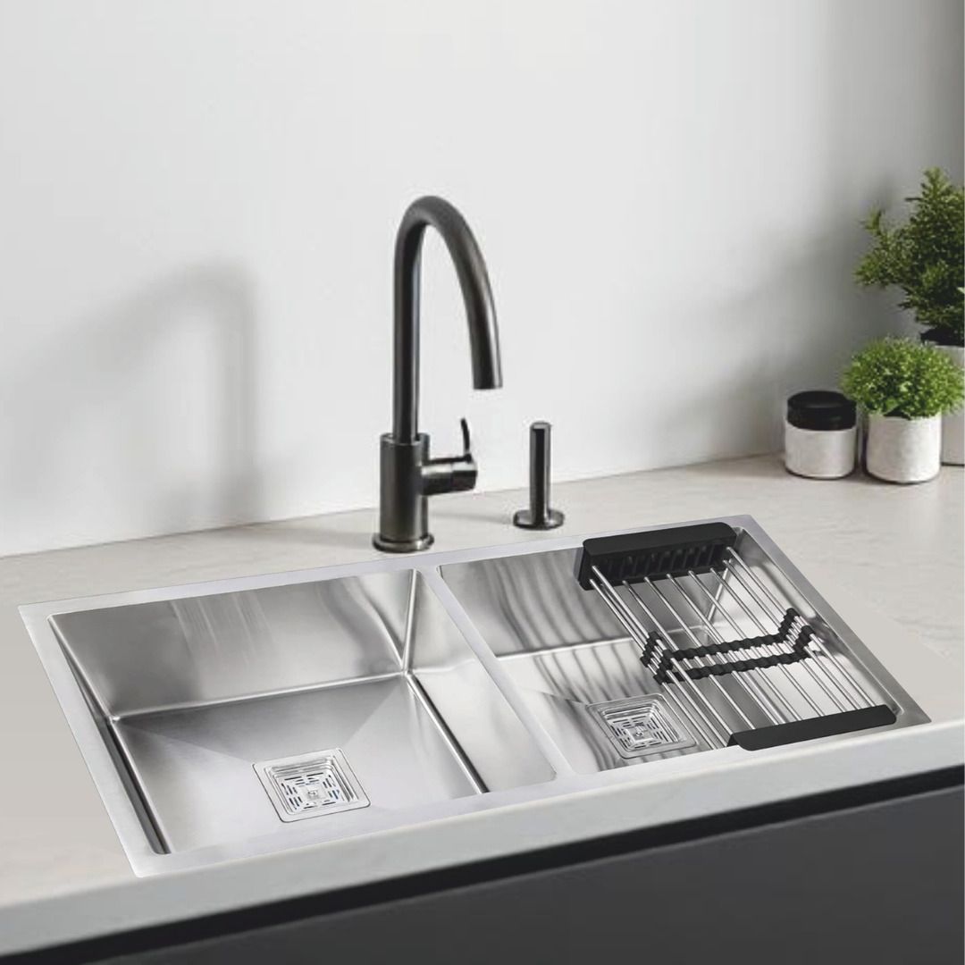 demac 45x20x10 Kitchen Sink Double Bowl 45 Inch SS304 16-Gauge Stainless Steel Sink DM4520M | HANDMADE | KITCHEN SINK | DOUBLE BOWL Vessel Sink-picture-25