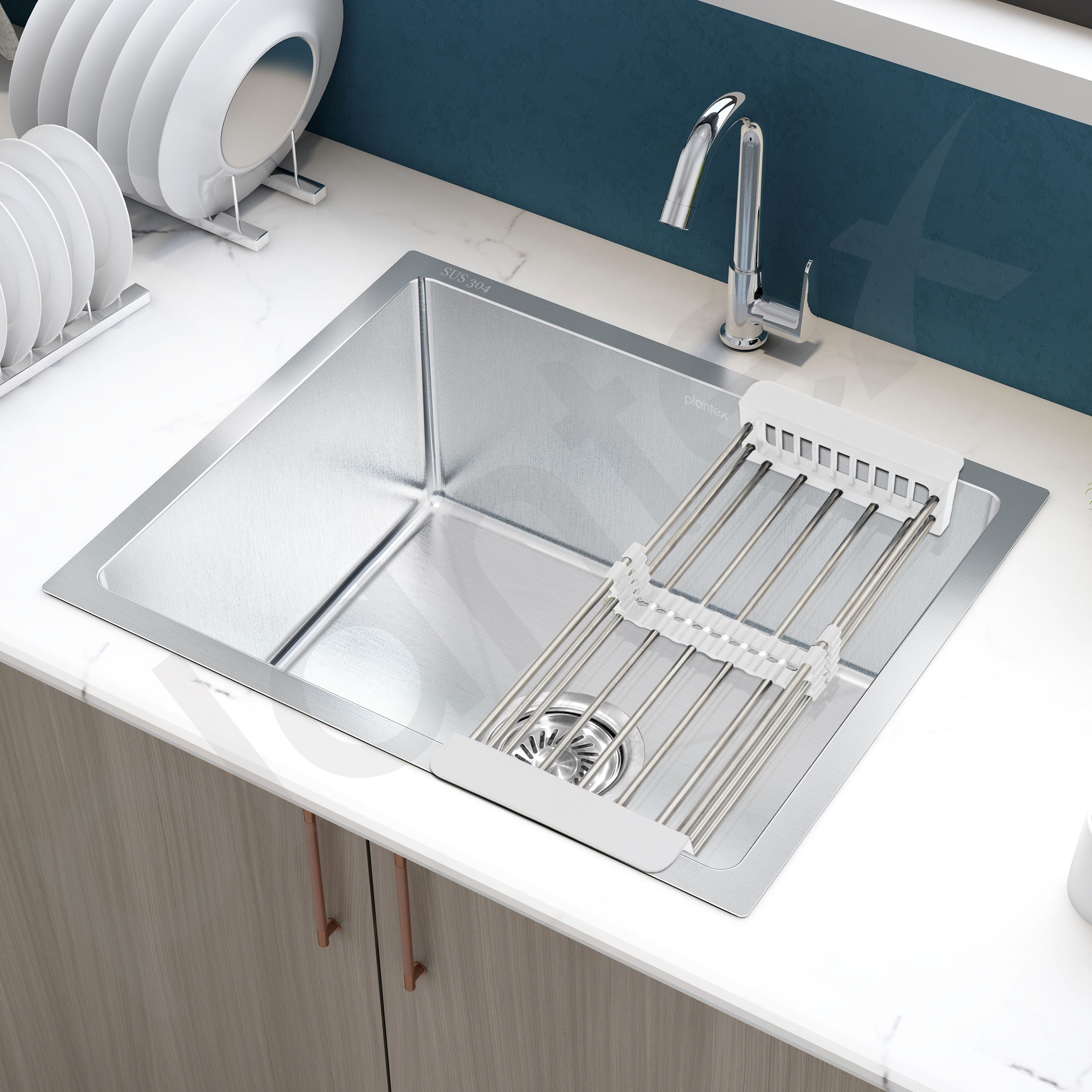 304 Stainless Steel Grande Undermount Sink for Kitchen/Handmade Kitchen Sink Single Bowl Sinks with Coupling and Hose Pipe (22x18 Inches) Vessel Sink-image-32