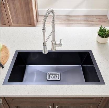 HANDMADE MATT FINISH SINGLE BOWL STAINLESS STEEL KITCHEN SINK (BLACK) with Waste Coupling And Drain Basket , Vessel Sink (Black) ( 24"x18"x10") HANDMADE MATT FINISH SINGLE BOWL STAINLESS STEEL KITCHEN SINK (BLACK) with Waste Coupling And Drain Basket , Vessel Sink (Black) ( 24"x18"x10") Vessel Sink