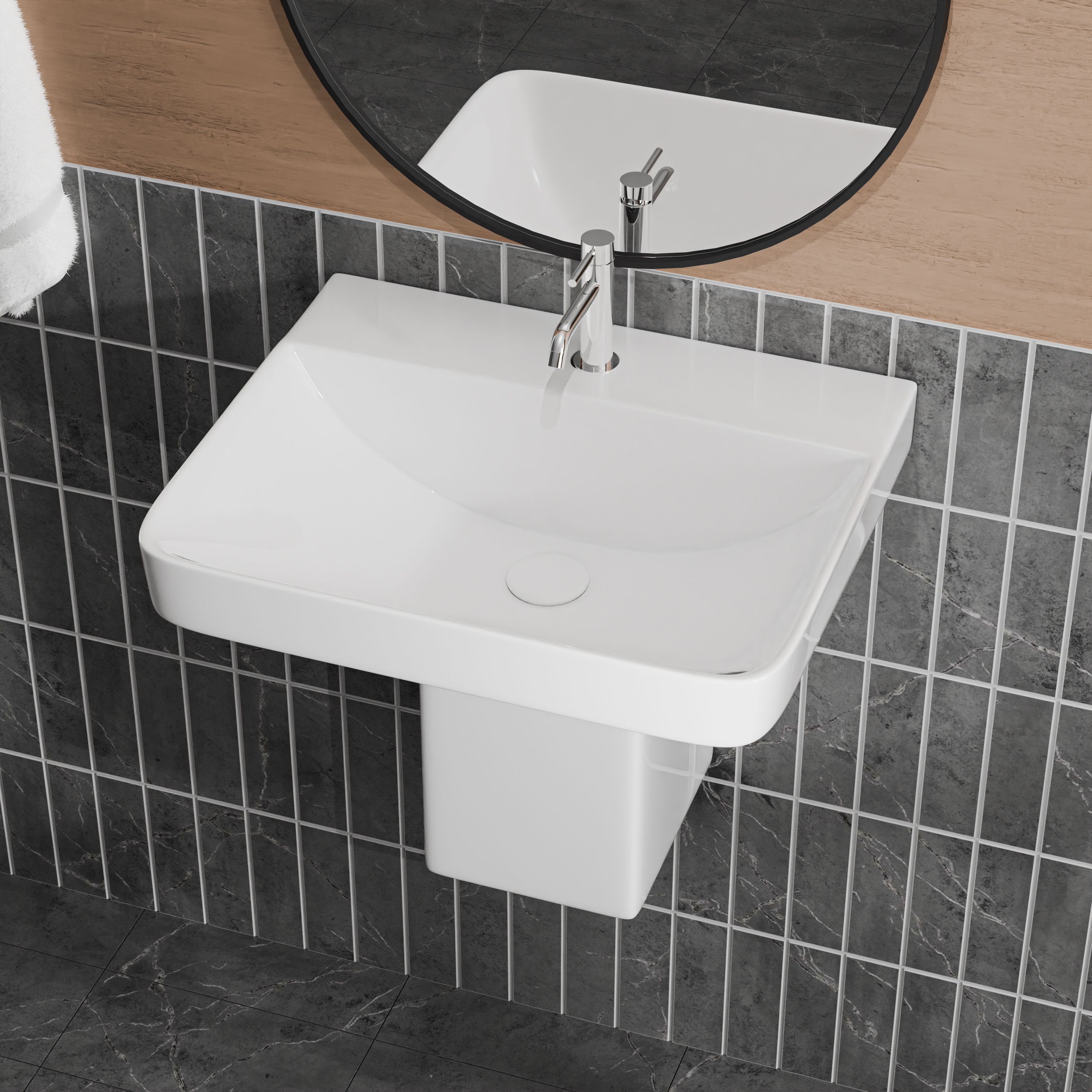 syon Ceramic Wall Mount Wash Basin for Bathroom & Living Room | Wall Hung Wash Basin (18 x 14 x 16.5 inch) Semi-pedestal Basin-picture-0