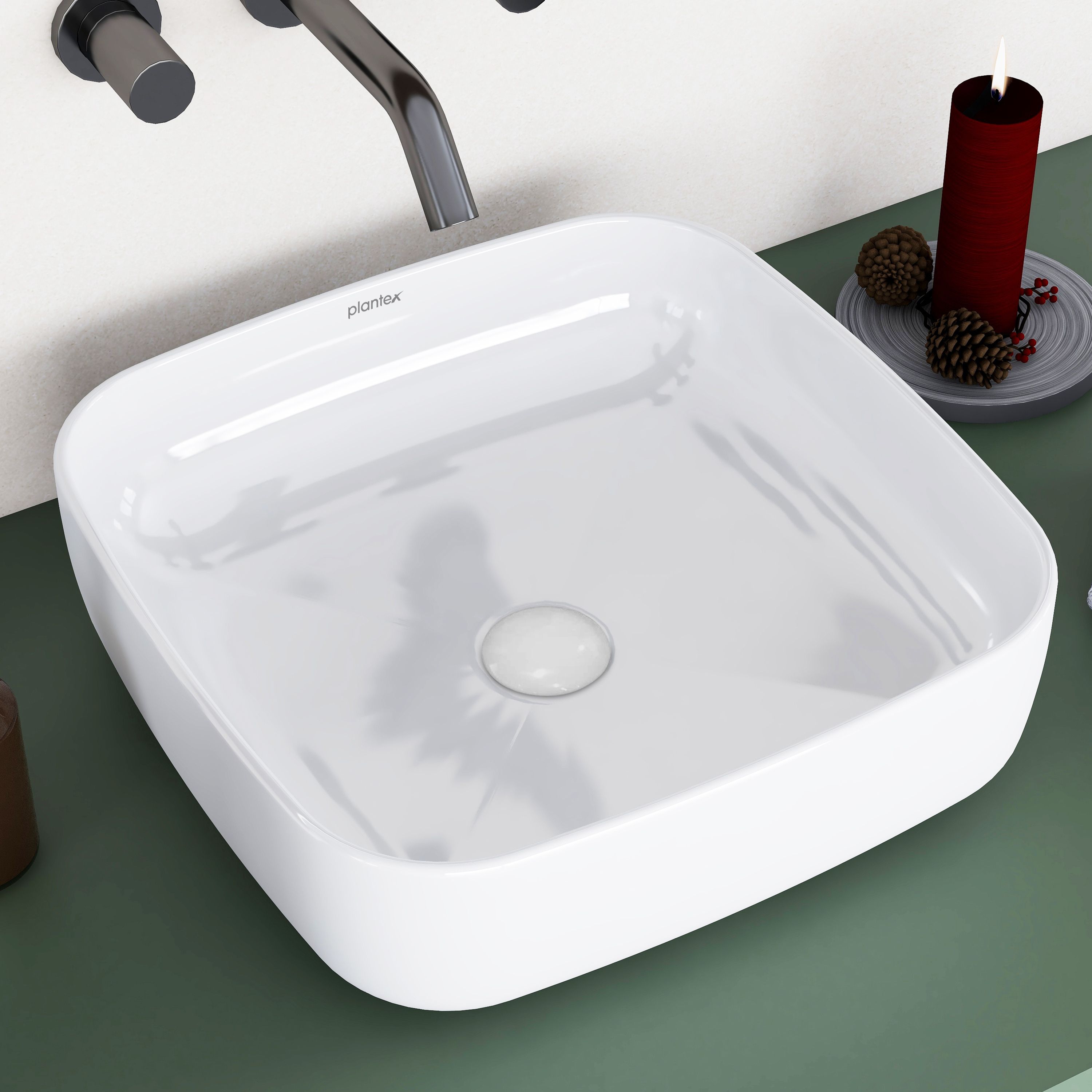 plantex Wash Basin/Basin for Bathroom/Wash Basin Hand Wash Platinium Ceramic Tabletop Square Wash Basin/Countertop Sink (16 x 16 x 5 Inch) Table Top Basin-picture-20