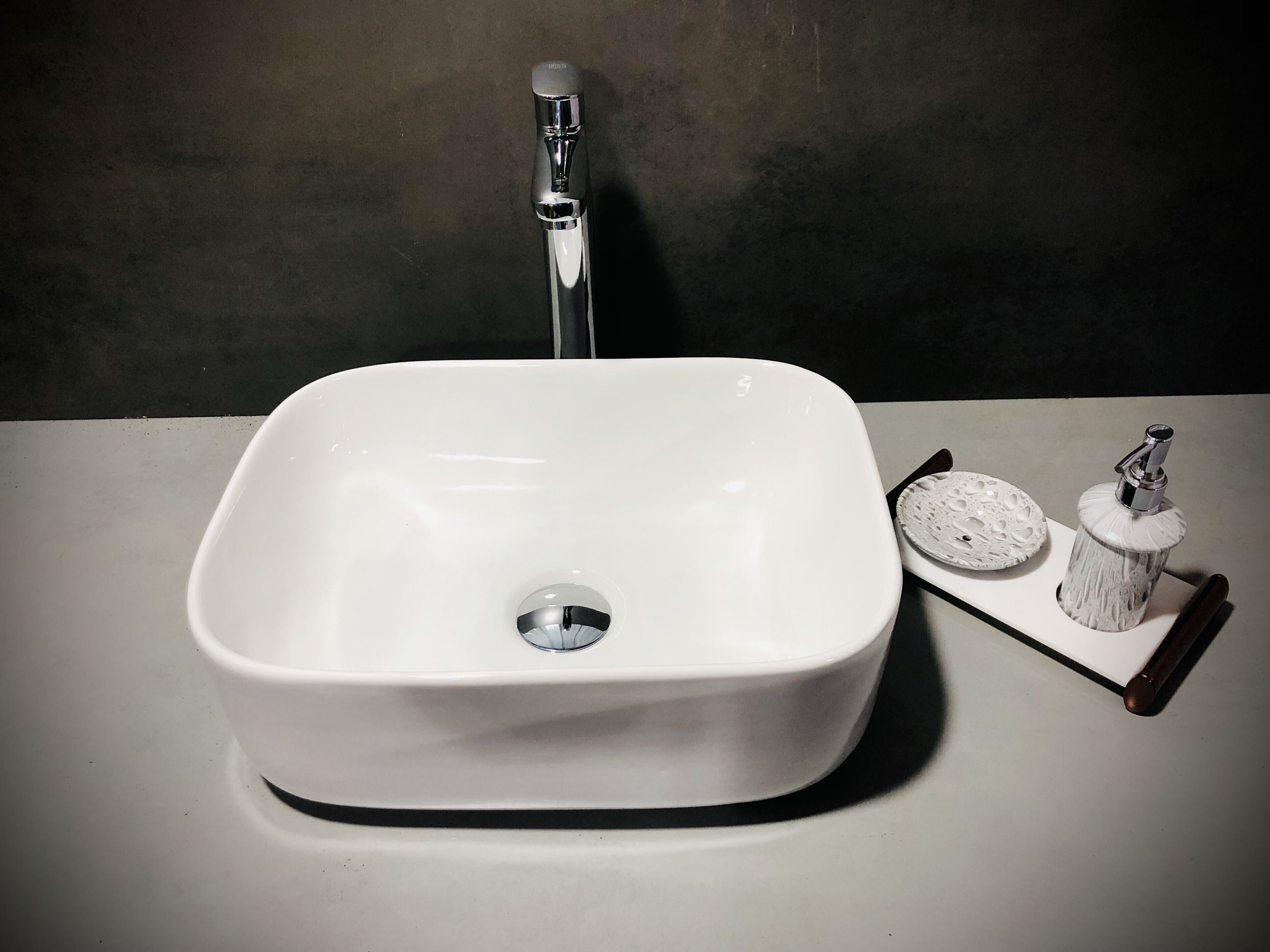 Premium White Ceramic Wash Basin with Waste Pipe & Coupling set (16x12x6)(White) Table Top Basin-image-24