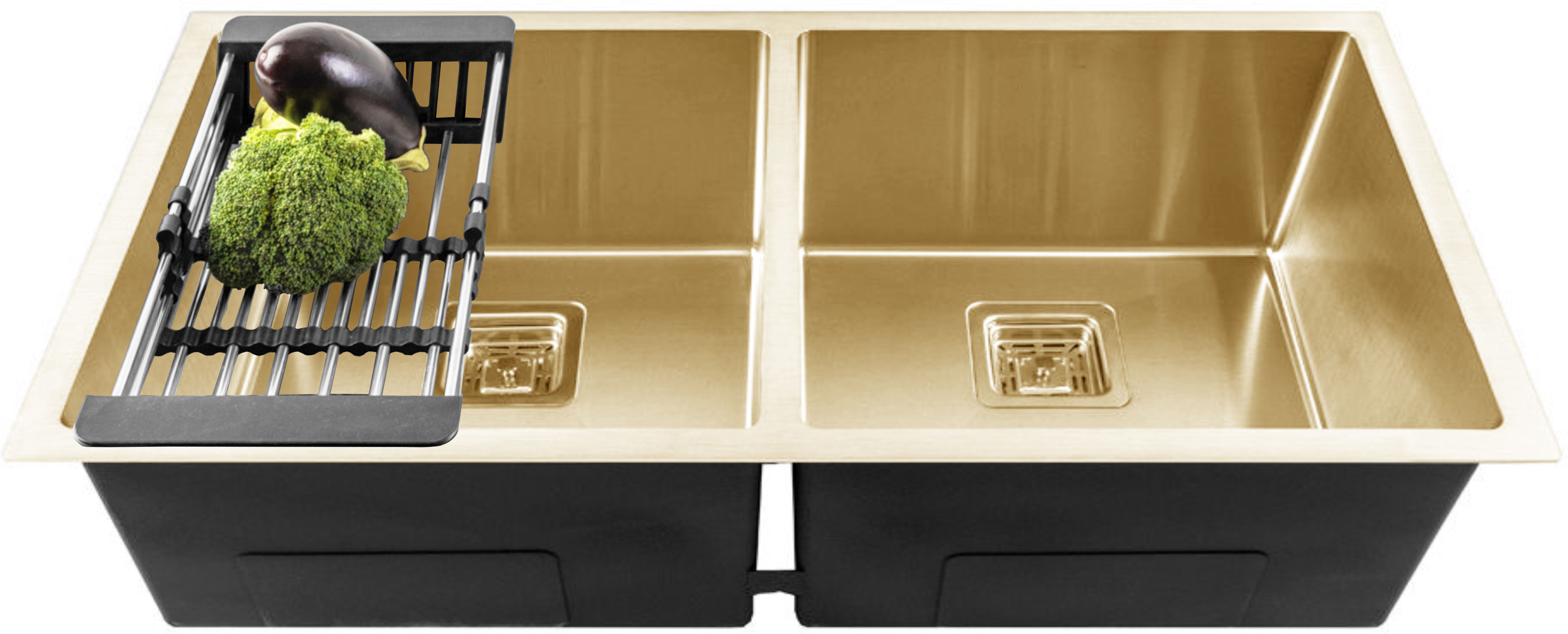 fossa 45"x20"x10" Inch Double Bowl Premium Handmade Kitchen Sink Matte Finish FS-16GOLD Vessel Sink-picture-35