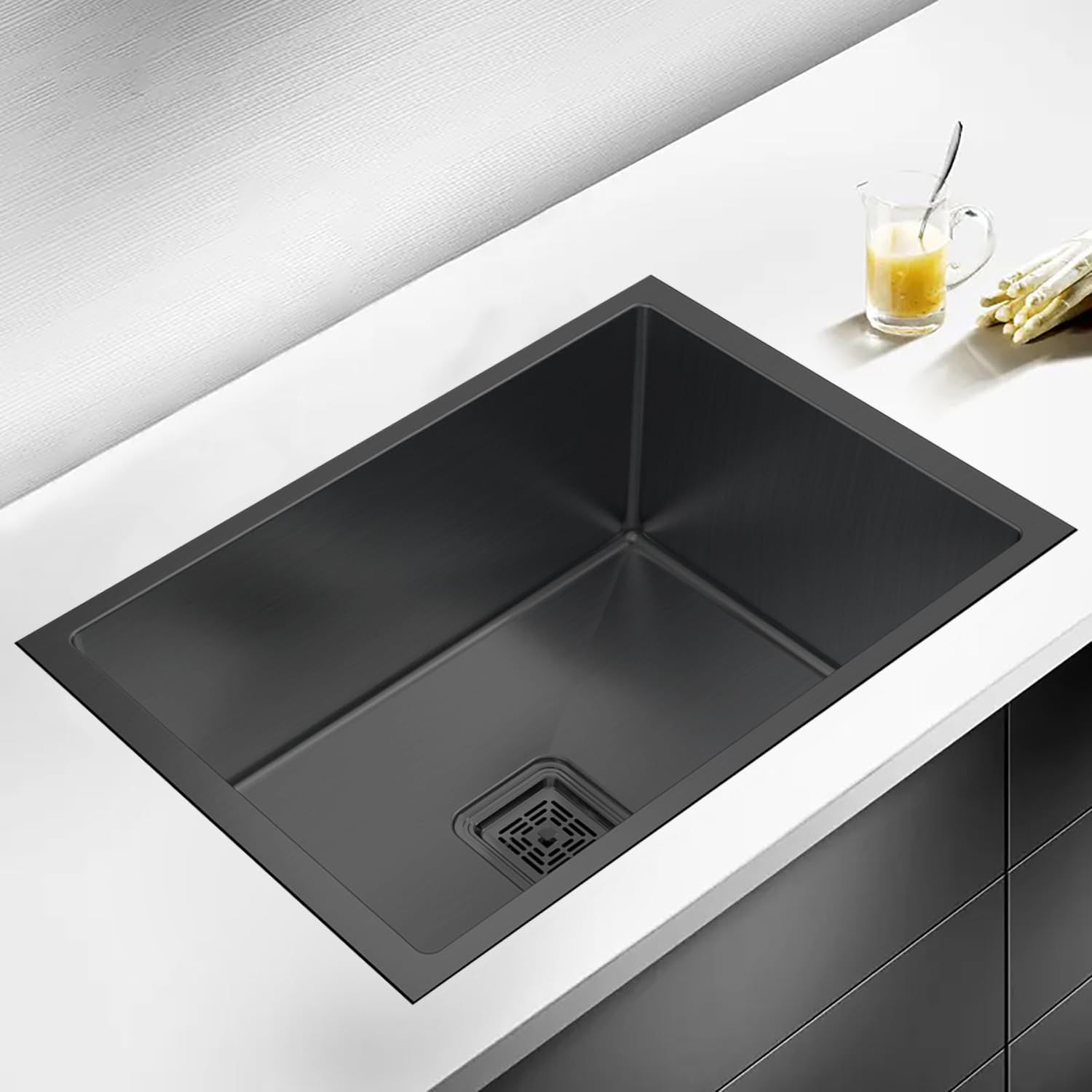 24x18x10 Kitchen Sink Black, Single Bowl, SS304, 16-Gauge Stainless Steel Sink IEZB2418HM | Premium Material+Finish | Dent-Resistant Stainless Steel | Black | Vessel Sink