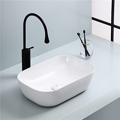 Glossy Finish Table Top Vessel Sink Basin For Bathroom White Wash Basin Counter Top-image-2