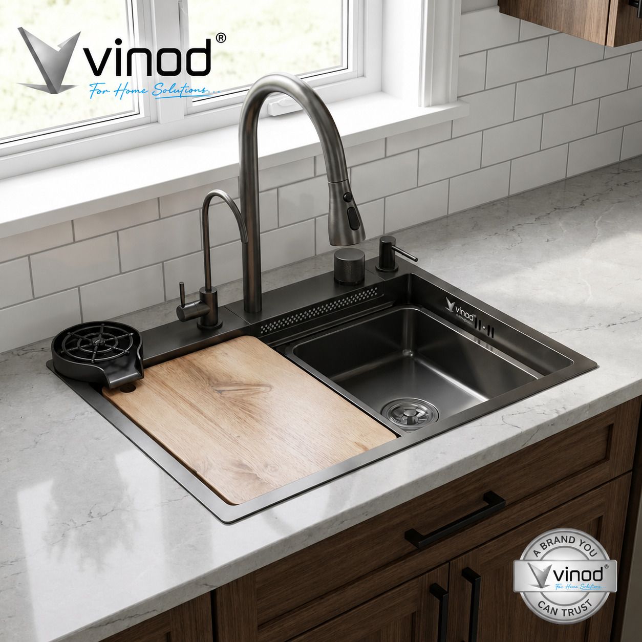 vinod kitchen VINOD 24x18x9 Inch Waterfall Kitchen Sink 304 SS Black Finish Kitchen Sink 24 x18 x9 Inch Waterfall Kitchen Sink Vessel Sink-picture-22