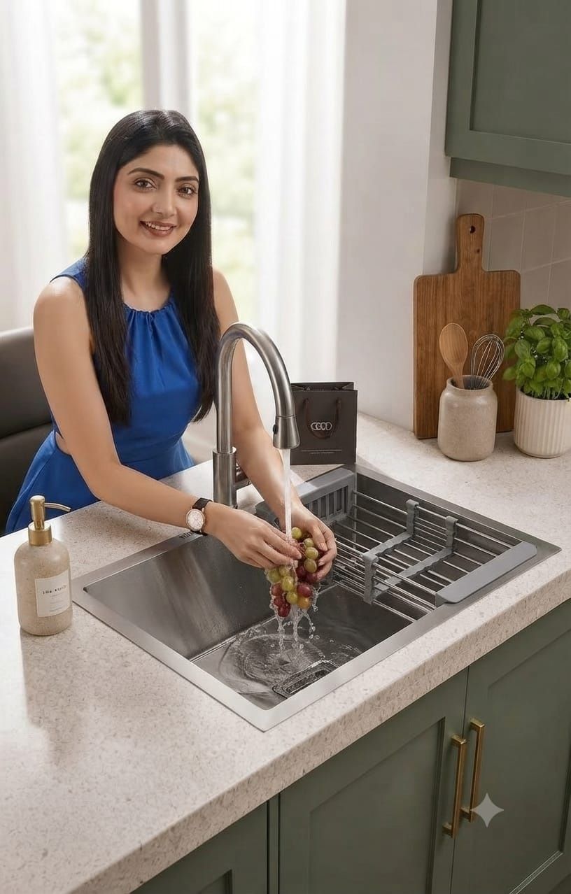 Kitchen Basin 304 Grade Stainless Steel Brushed Matte Finish 24" x 18" x 10" Single Bowl Handmade Kitchen Sink Bowl Design Counter Top-image-38