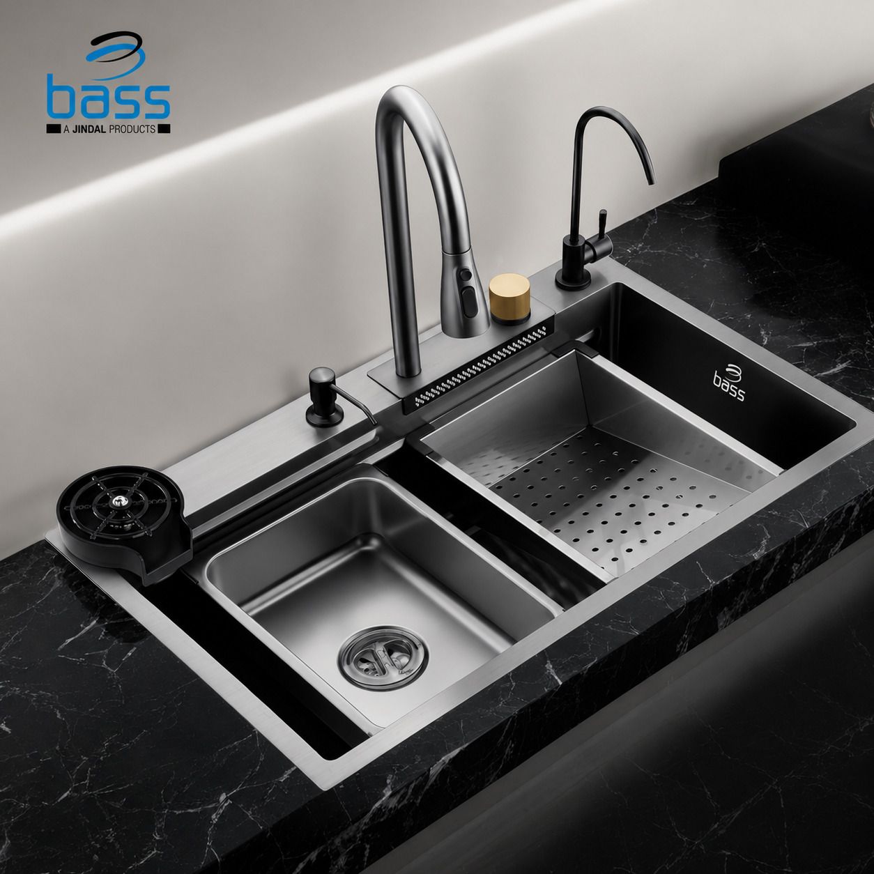 30"x18"x9" Inch Waterfall kitchen sink 304 grade SS Black Finish Kitchen Sink Multifunctional Waterfall Kitchen Sink 304 Grade Sink With All Accessories Vessel Sink-image-33