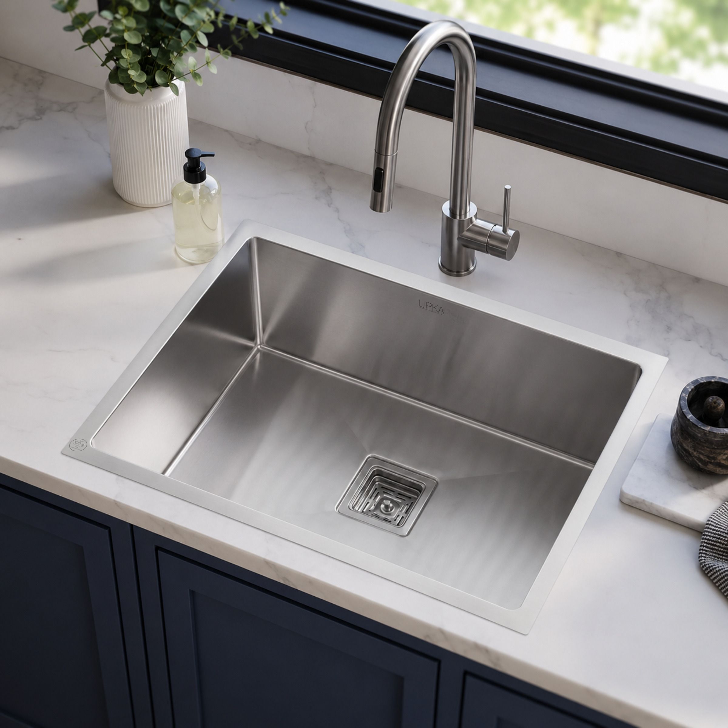 lipka Handmade Single Bowl 24x18x10 Inches Kitchen Sink |304 Grade S.S with Brushed Matte Finish| Kitchen Sink Including Coupling, Waste Pipe & Vegetable Basket Vessel Sink-picture-40