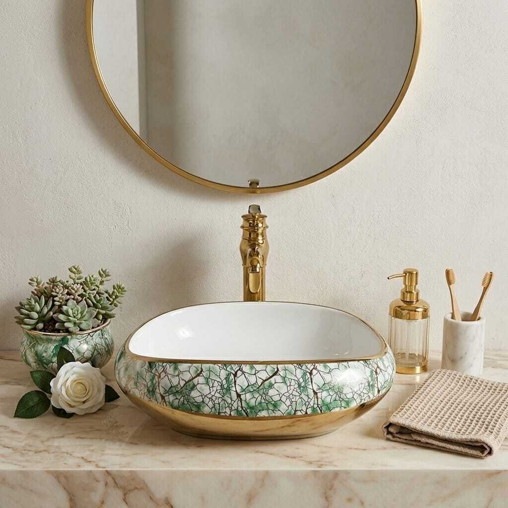 Premium Curved Shape Ceramic Counter Top Bathroom Basin | Glossy Vanity Bowl | US-1023-D Table Top Basin-image-6