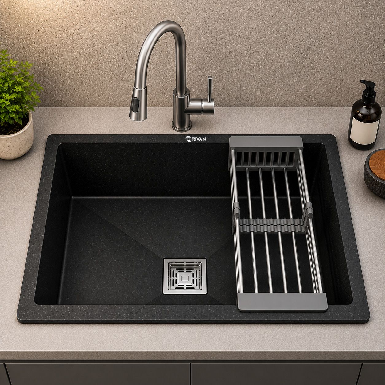 Heavy-Duty Quartz Granite Single Bowl Kitchen Sink Wash Basin with Coupling – 16" x 18" Inch, Adjustable Basket & 3 Year Warranty – Vessel Sink-image-30