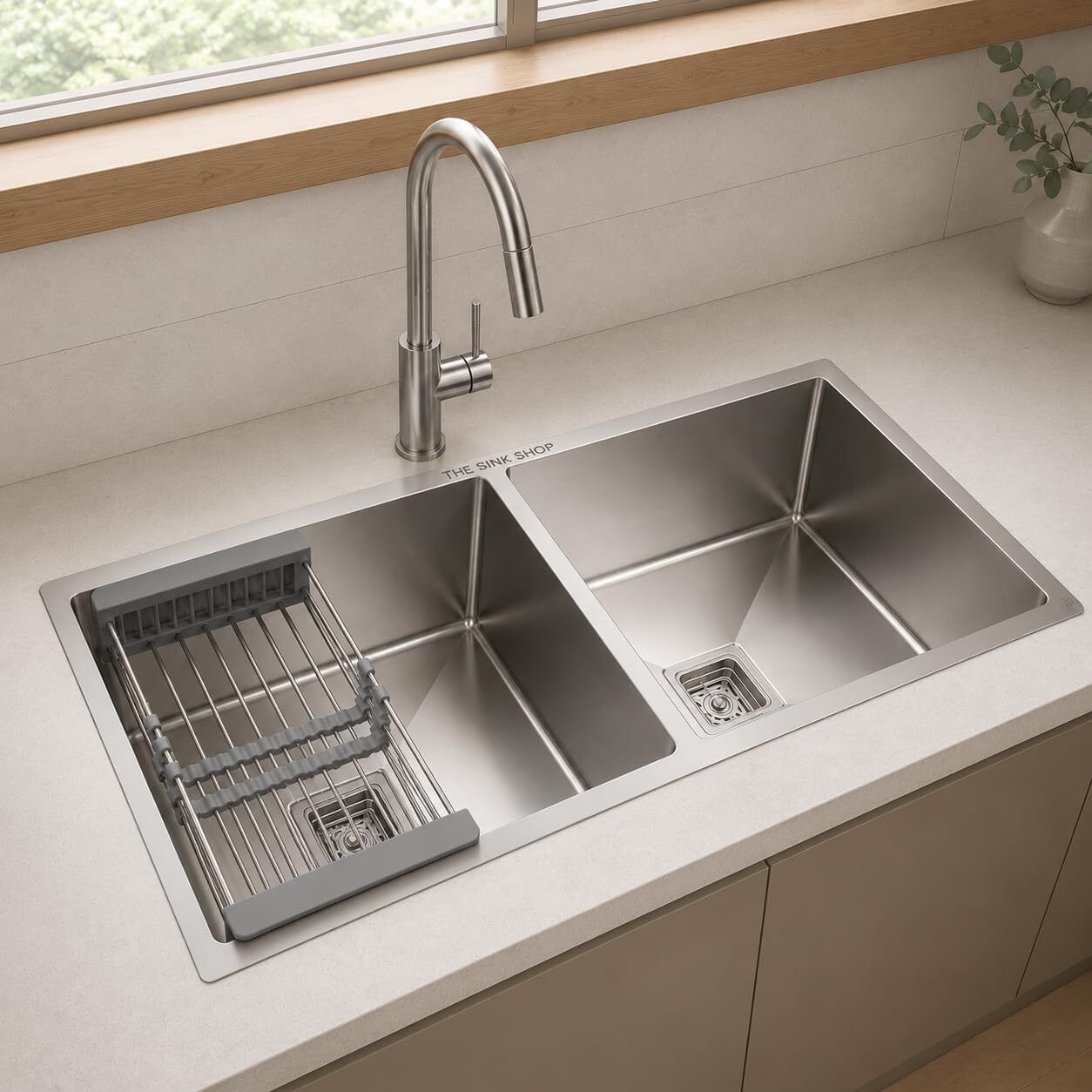 45x20x10 Inch 304 Grade Stainless Steel Double Bowl Kitchen Sink with Basin Matte Finish Including Coupling Fruit Tray, Sound-Dampening & Pipe Vessel Sink-image-22