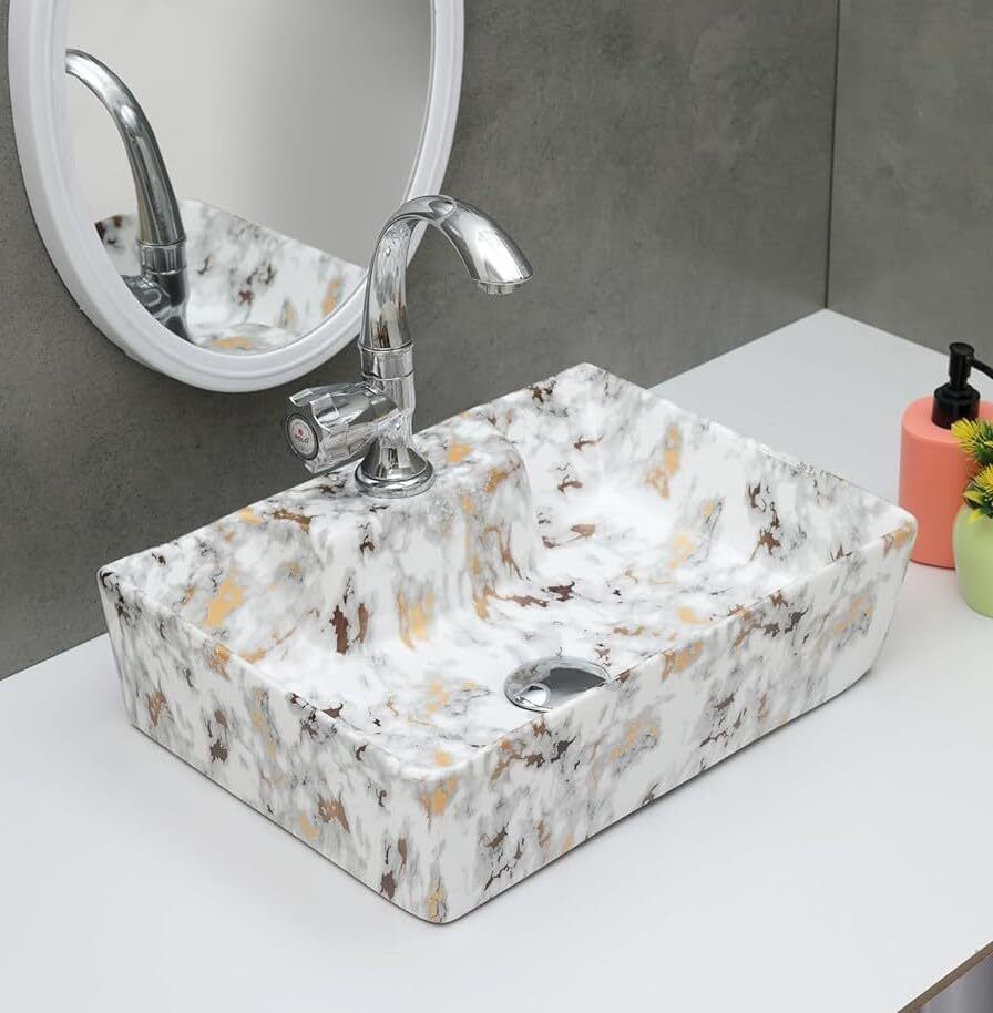 VIVA 02 BLACK VIVA 02 White Golden Table Top Basin-image-35