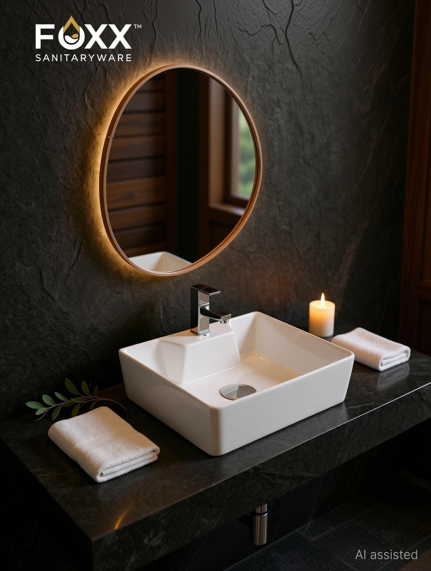 2 in 1 Wall Mount & Table Top Ceramic Premium Wash basin (B-White) (16x12x5) (White) Table Top Basin-image-14