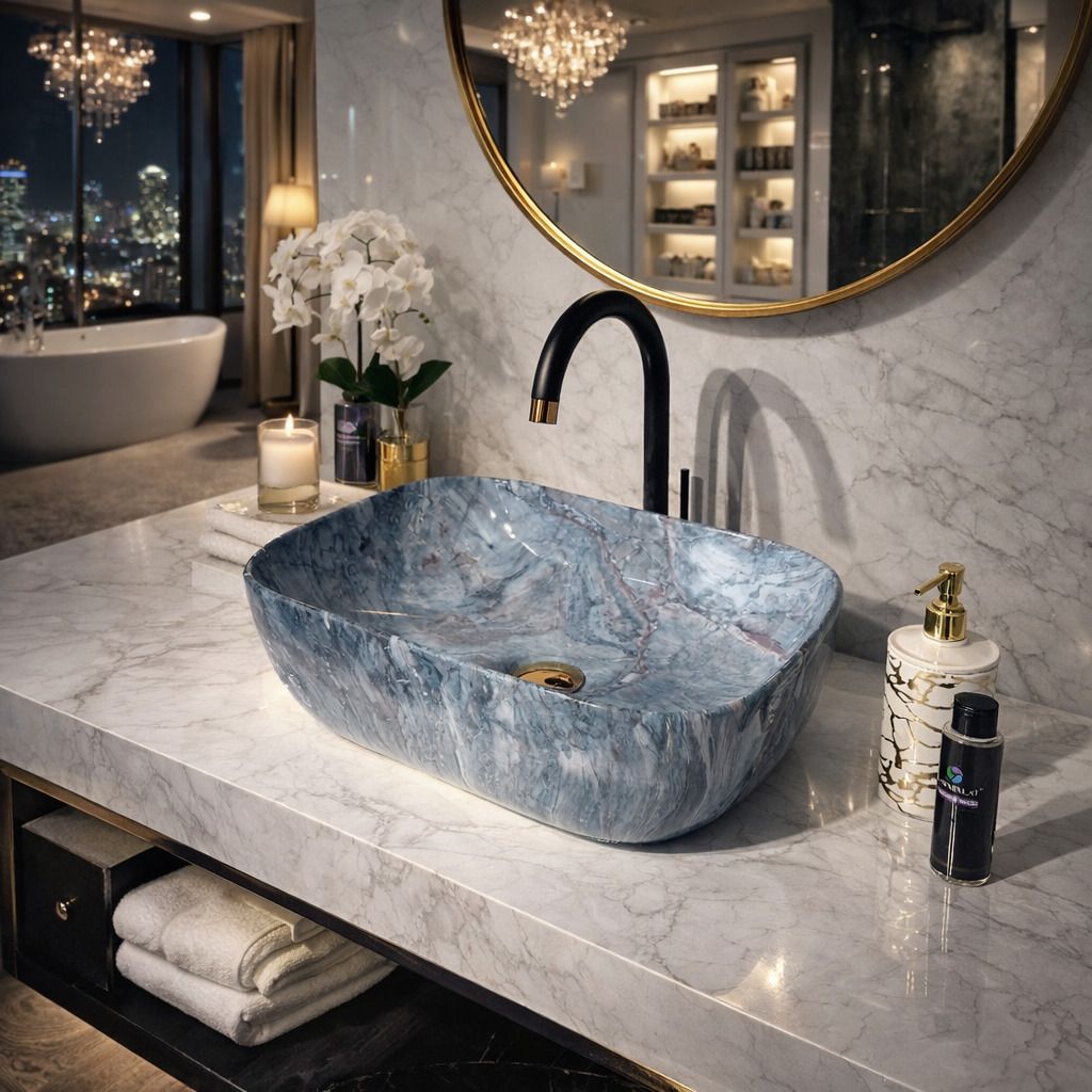 Luxury Counter Top Basin|Premium Ceramic Designer sink | Glossy Marble Finish | 13X18X5-LC01-040 Table Top Basin-image-23