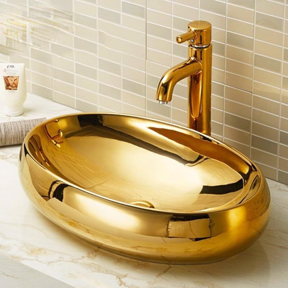 Over Counter Top Wash Basin For Living Room Countertop Ceramic Bathroom Kitchen Sink (24 x 16 x 6 Inch) (SKTHI2202) Table Top Basin-image-38